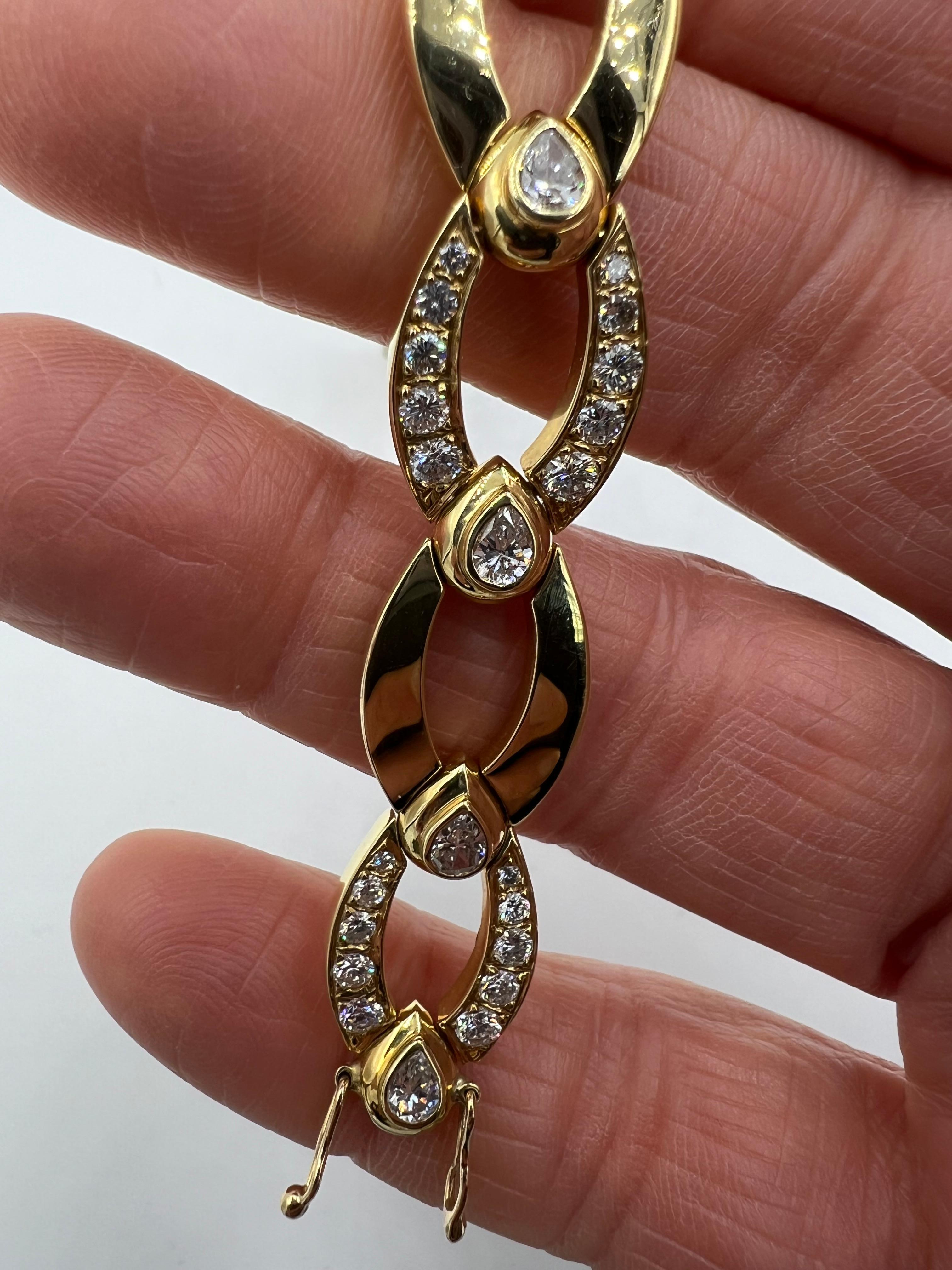 Women's or Men's 1970s Diamond Yellow Gold Link Bracelet For Sale