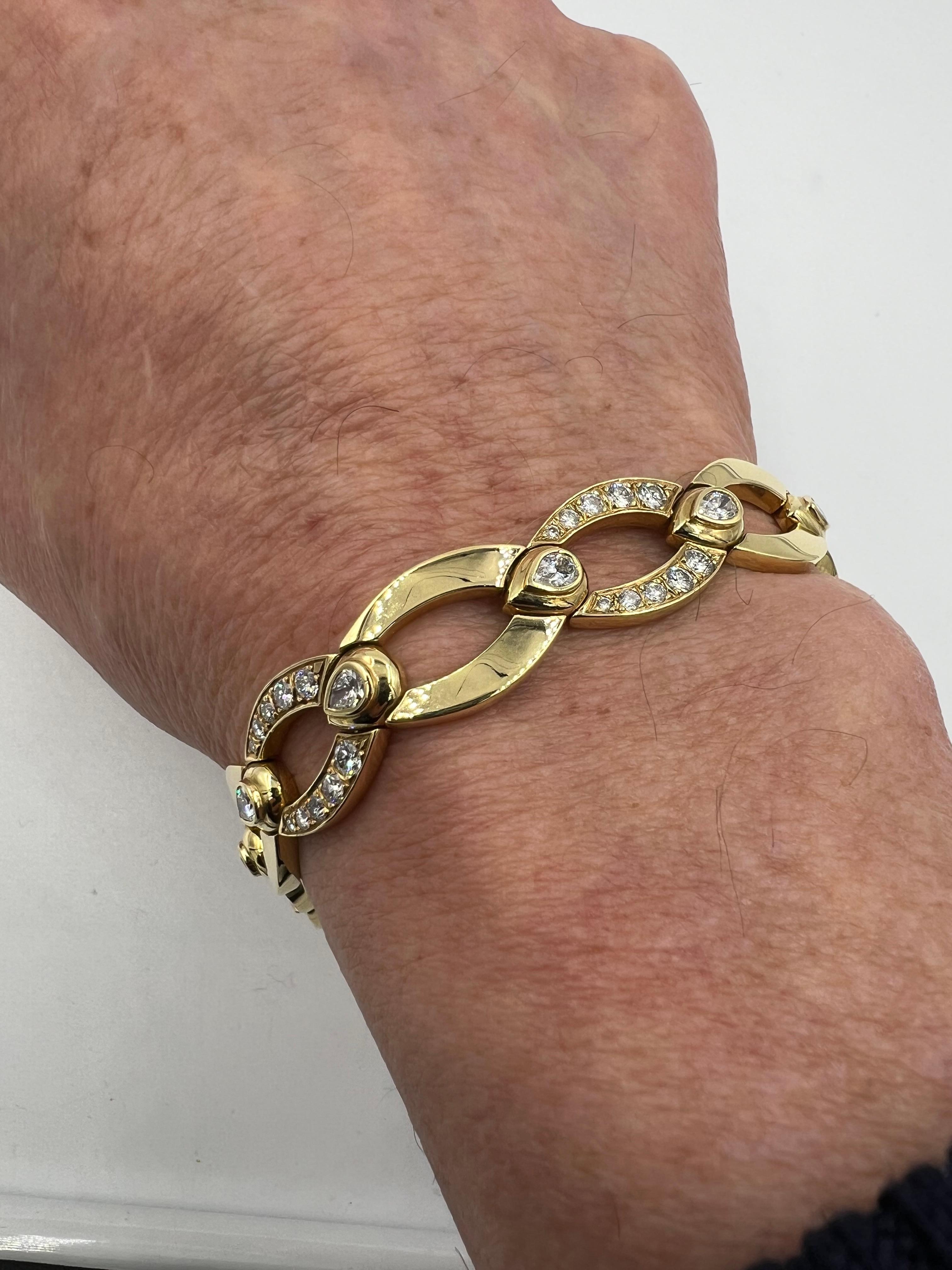 1970s Diamond Yellow Gold Link Bracelet For Sale 1