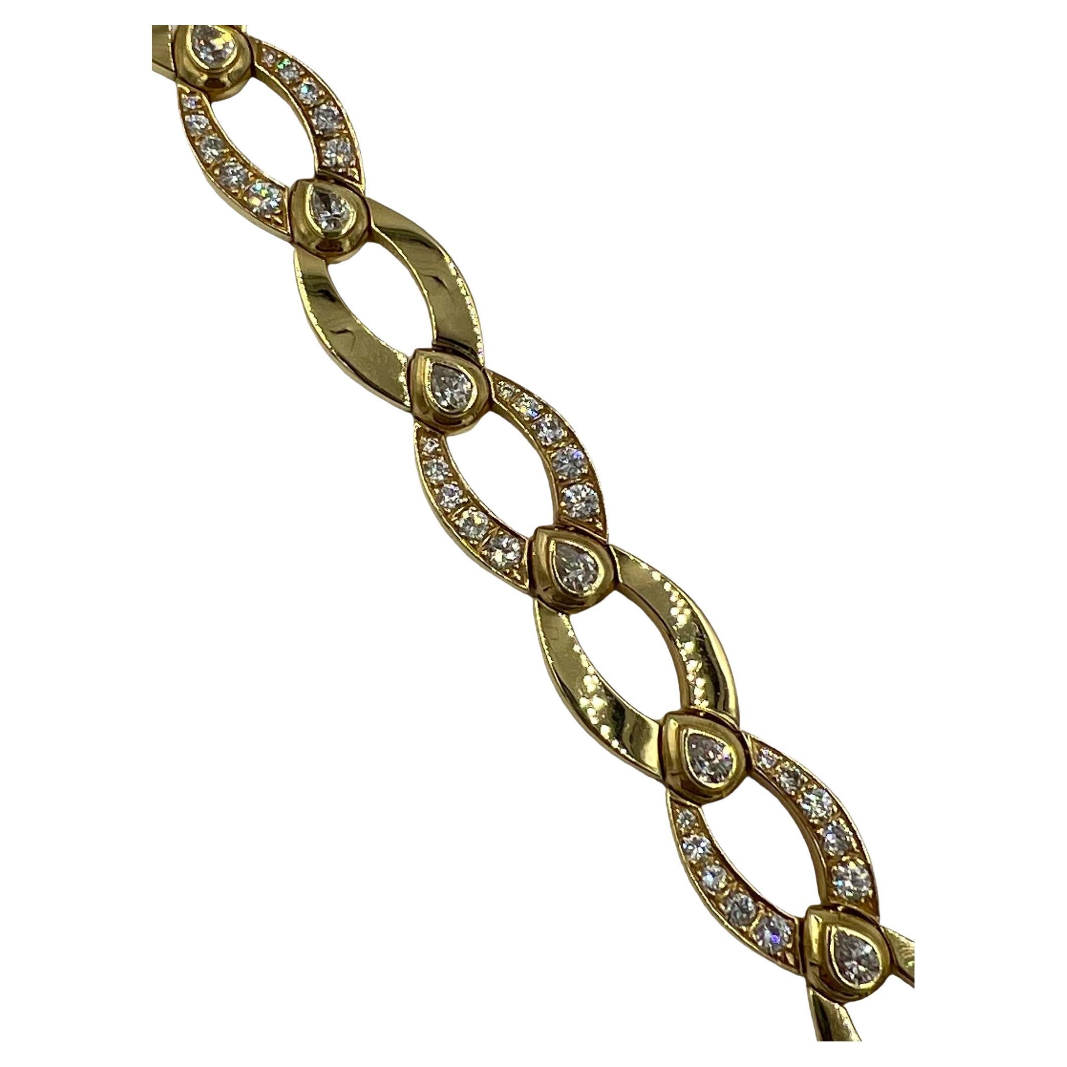 1970s Diamond Yellow Gold Link Bracelet For Sale