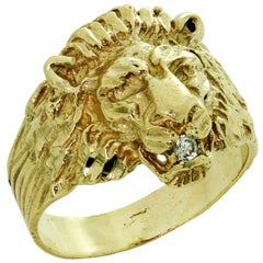 1970s Diamond Yellow Gold Lion Men’s Ring