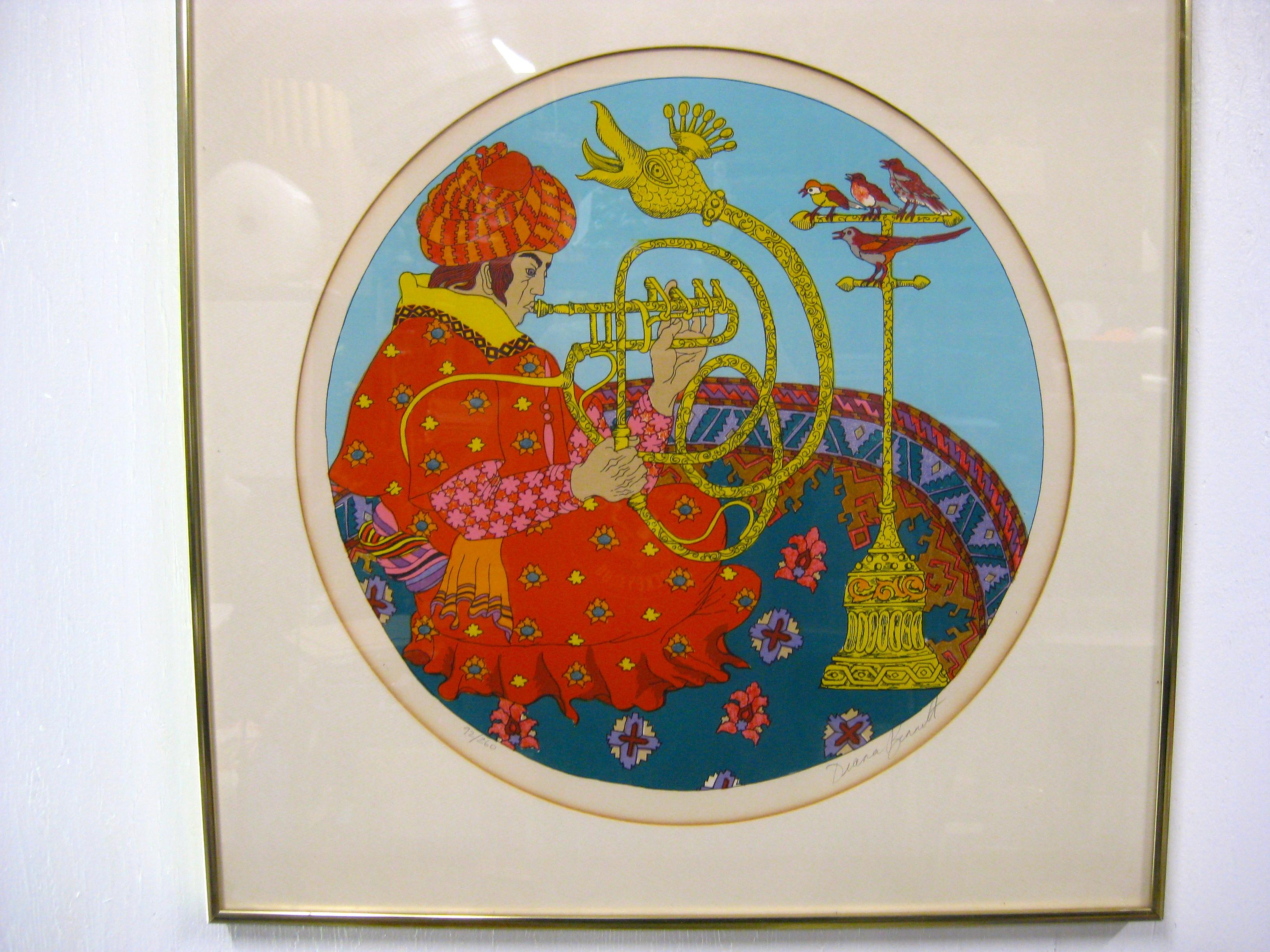 Wonderful whimsical pop art lithograph by Diana Bennett, circa 19570's. This is a hand signed and numbered lithograph. The lithograph is number 92 of 260. Comes in the original frame and under clear plastic. In very nice original condition. Frame is