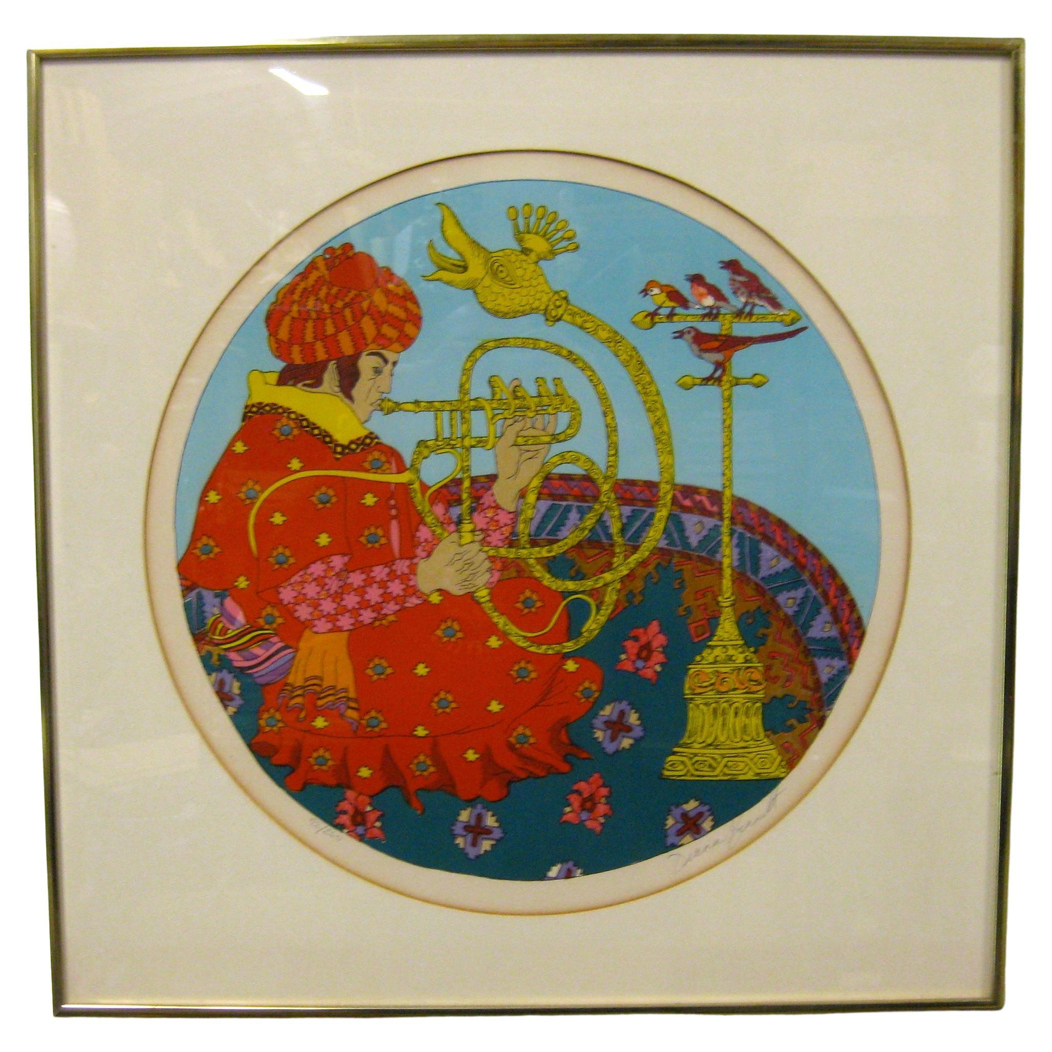 1970's Diana Bennett Whimsical Pop Art Signed & Numbered Etching Framed For Sale