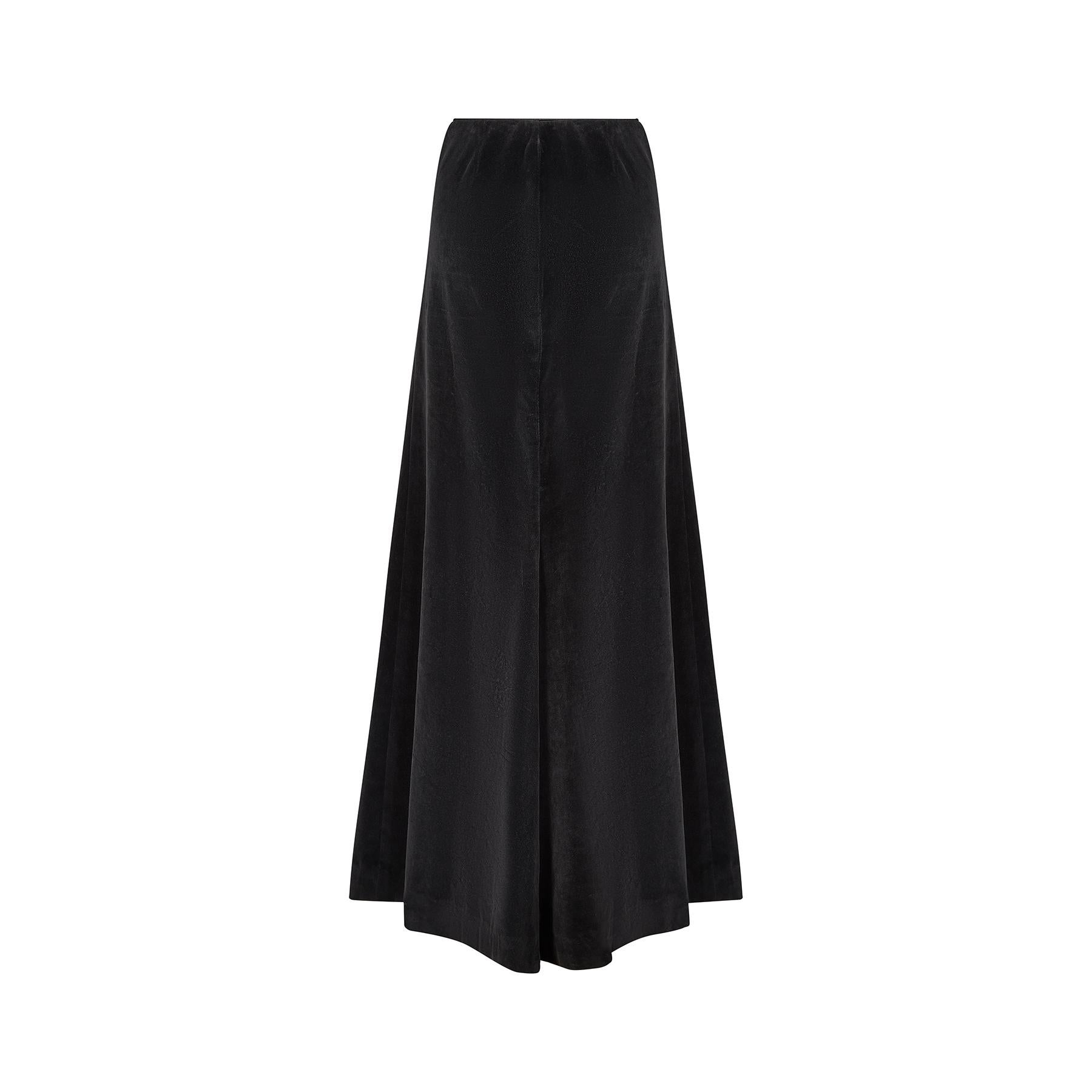 1970s Diana Leslie Black Velvet Fishtail Maxi Skirt In Good Condition For Sale In London, GB