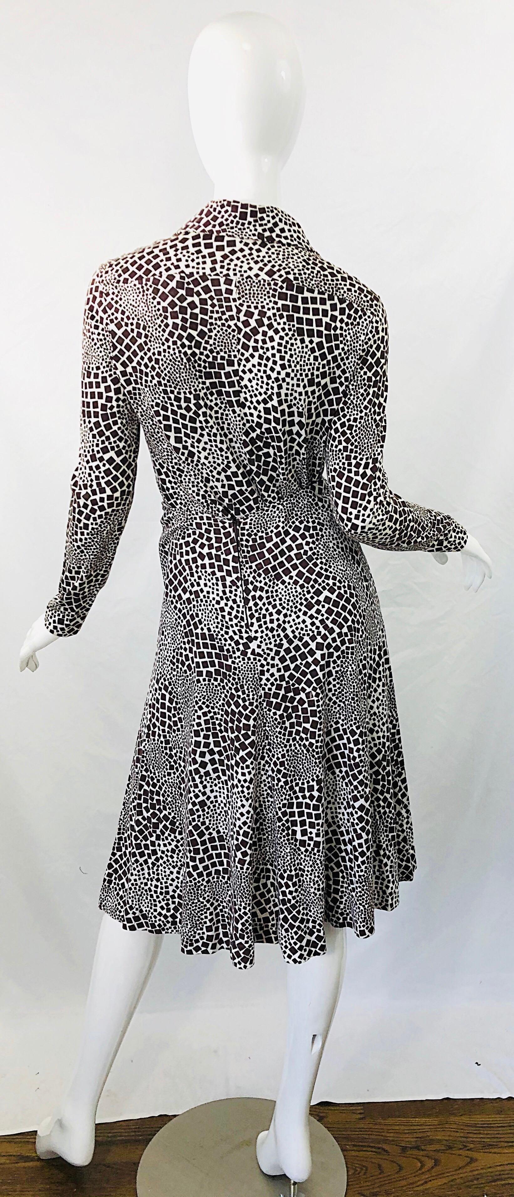 1970s Diane Von Furstenberg Brown and White Rayon Cotton Cut Out Top Skirt Dress 4