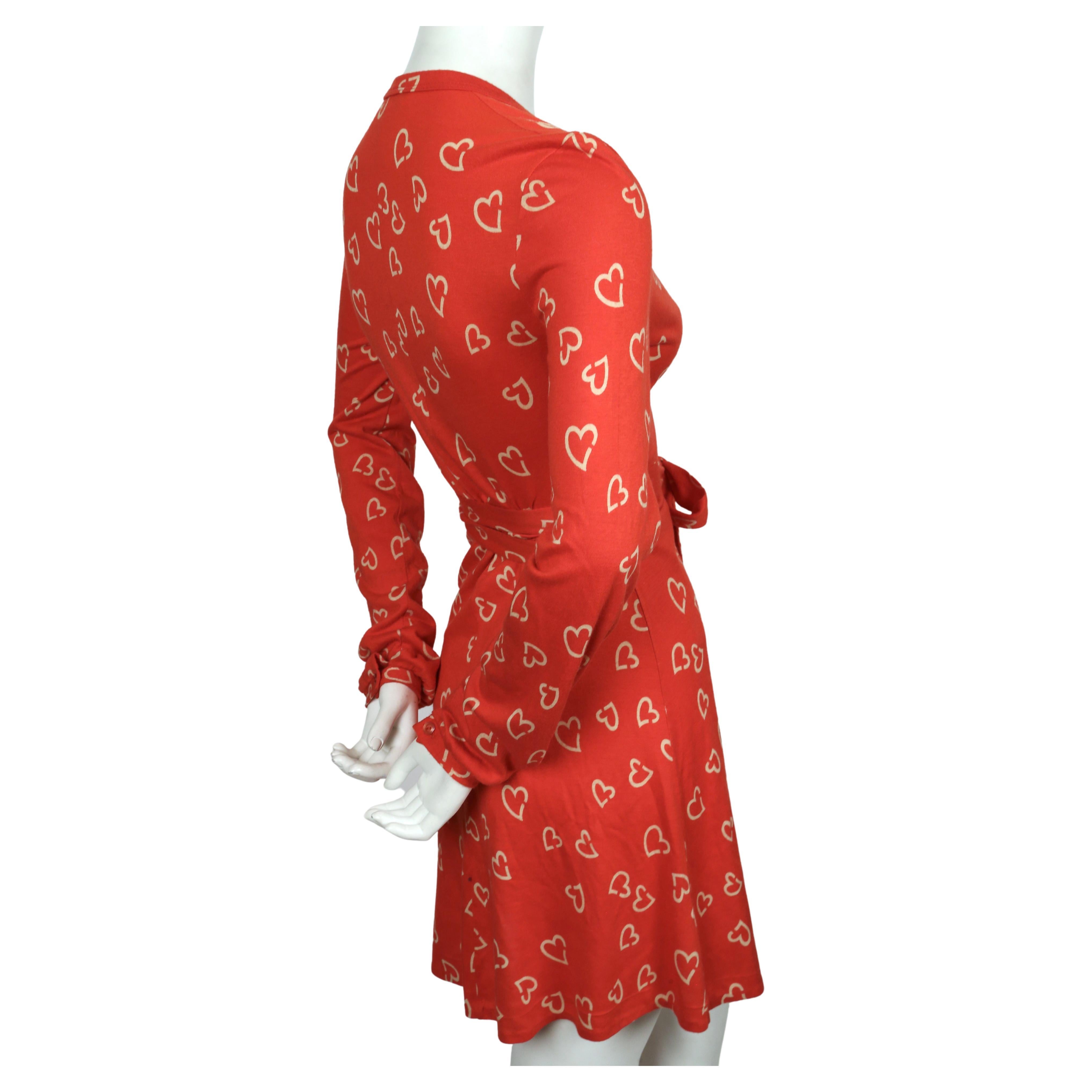 Women's or Men's 1970's DIANE VON FURSTENBERG red heart printed wrap dress For Sale