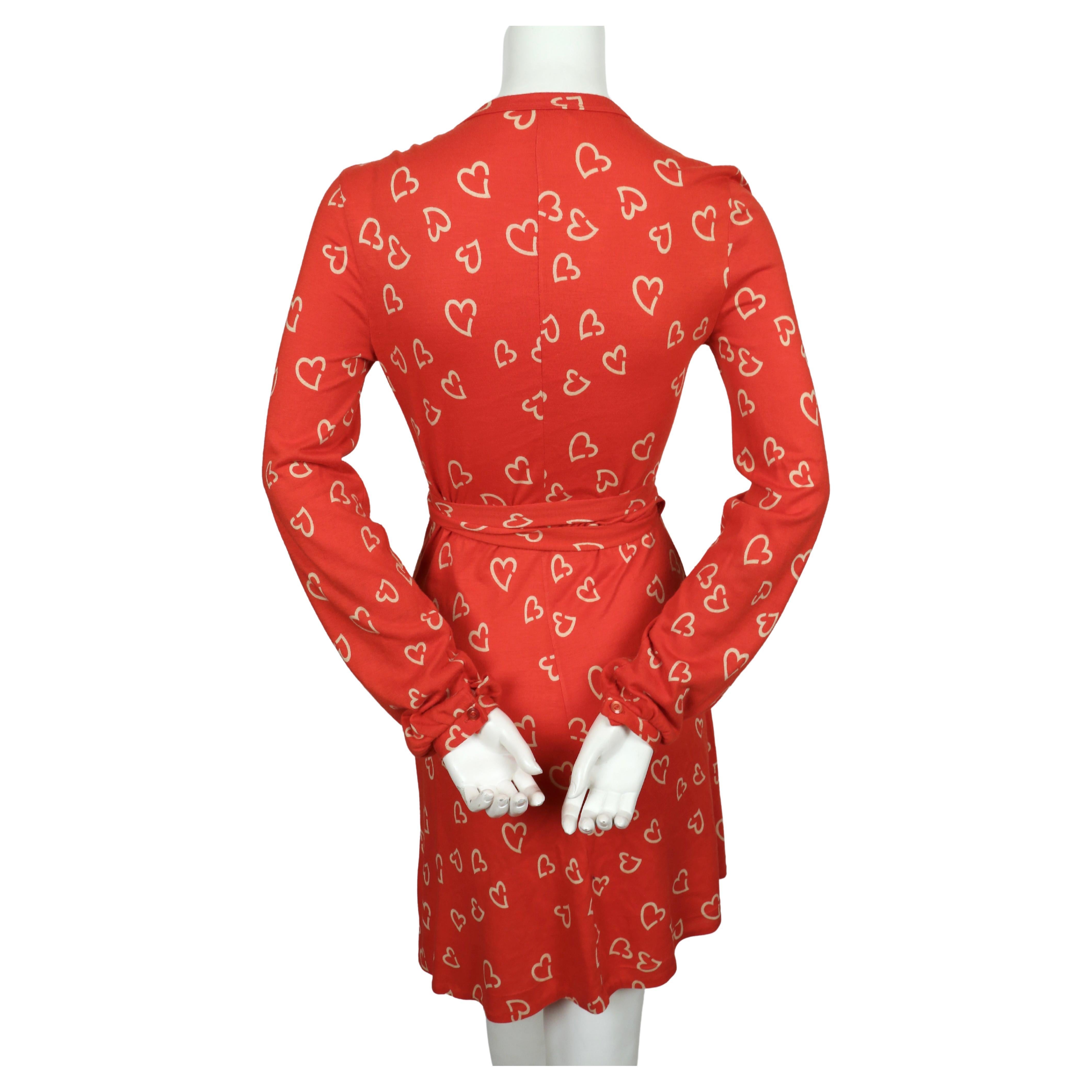 1970's DIANE VON FURSTENBERG red heart printed wrap dress For Sale 1