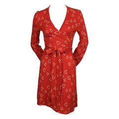 1970's DIANE VON FURSTENBERG red heart printed wrap dress