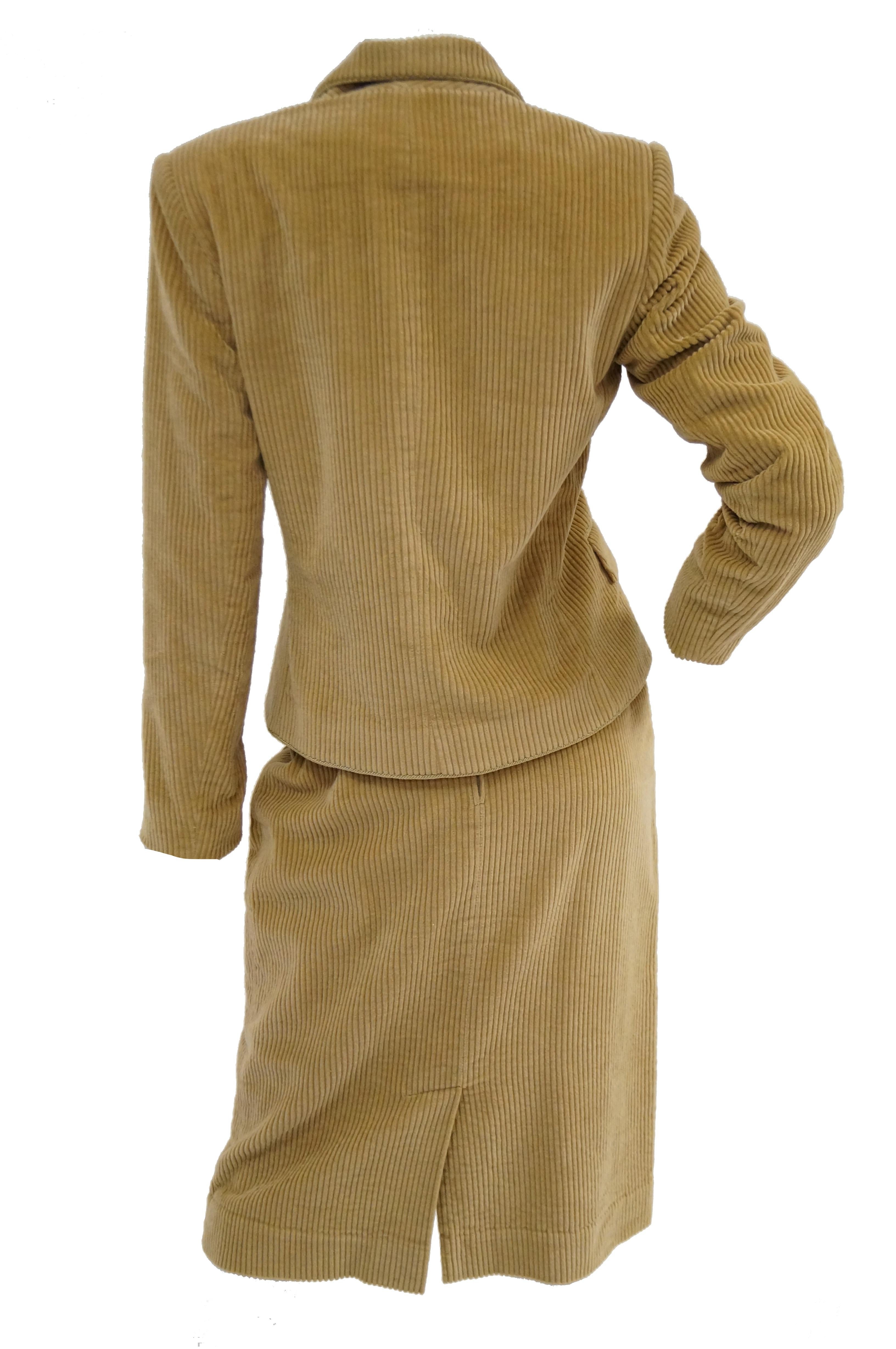 Brown 1970s Diane Von Furstenberg Tan Corduroy Skirt Suit For Sale
