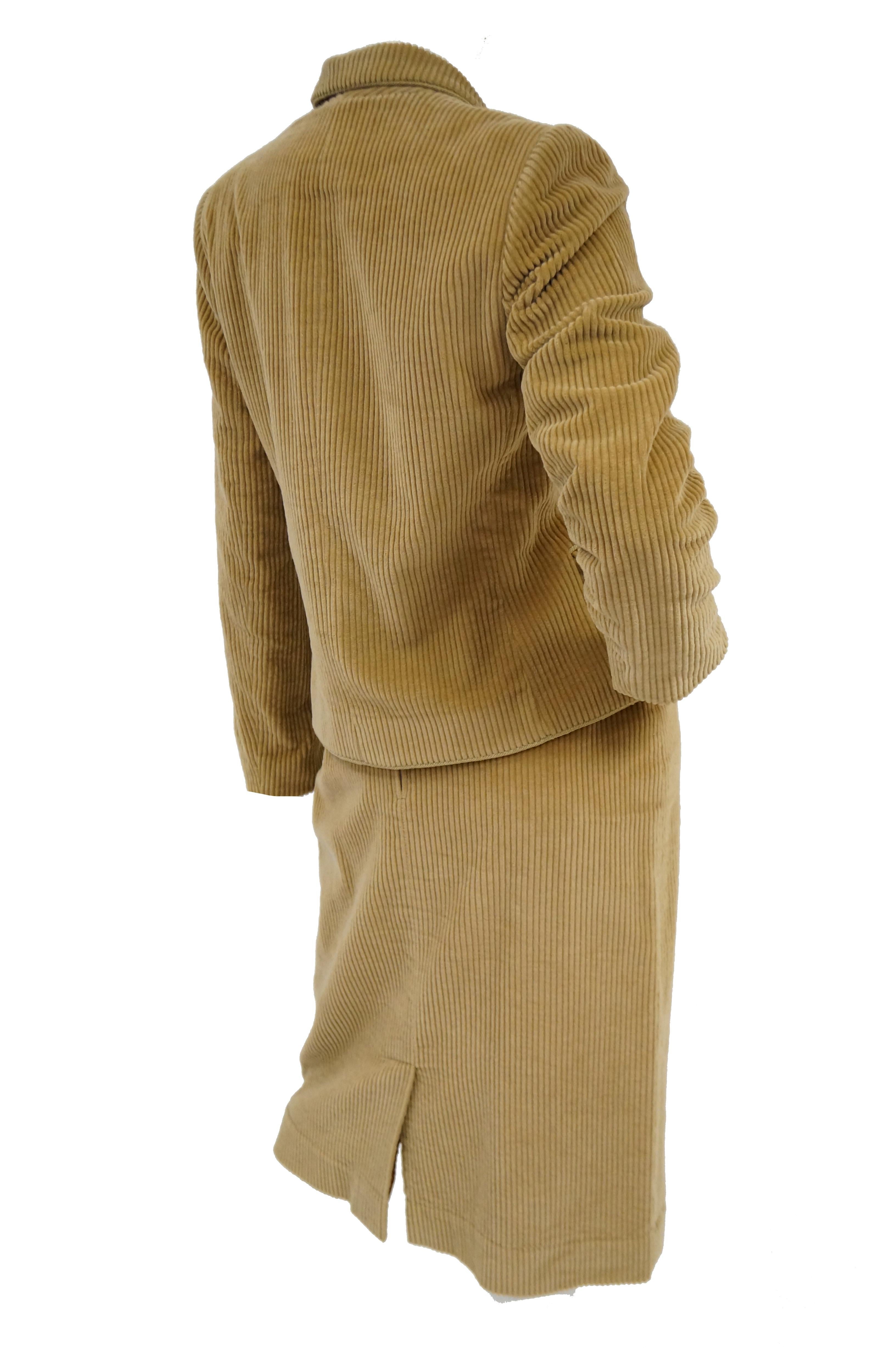 1970s Diane Von Furstenberg Tan Corduroy Skirt Suit In Excellent Condition For Sale In Houston, TX