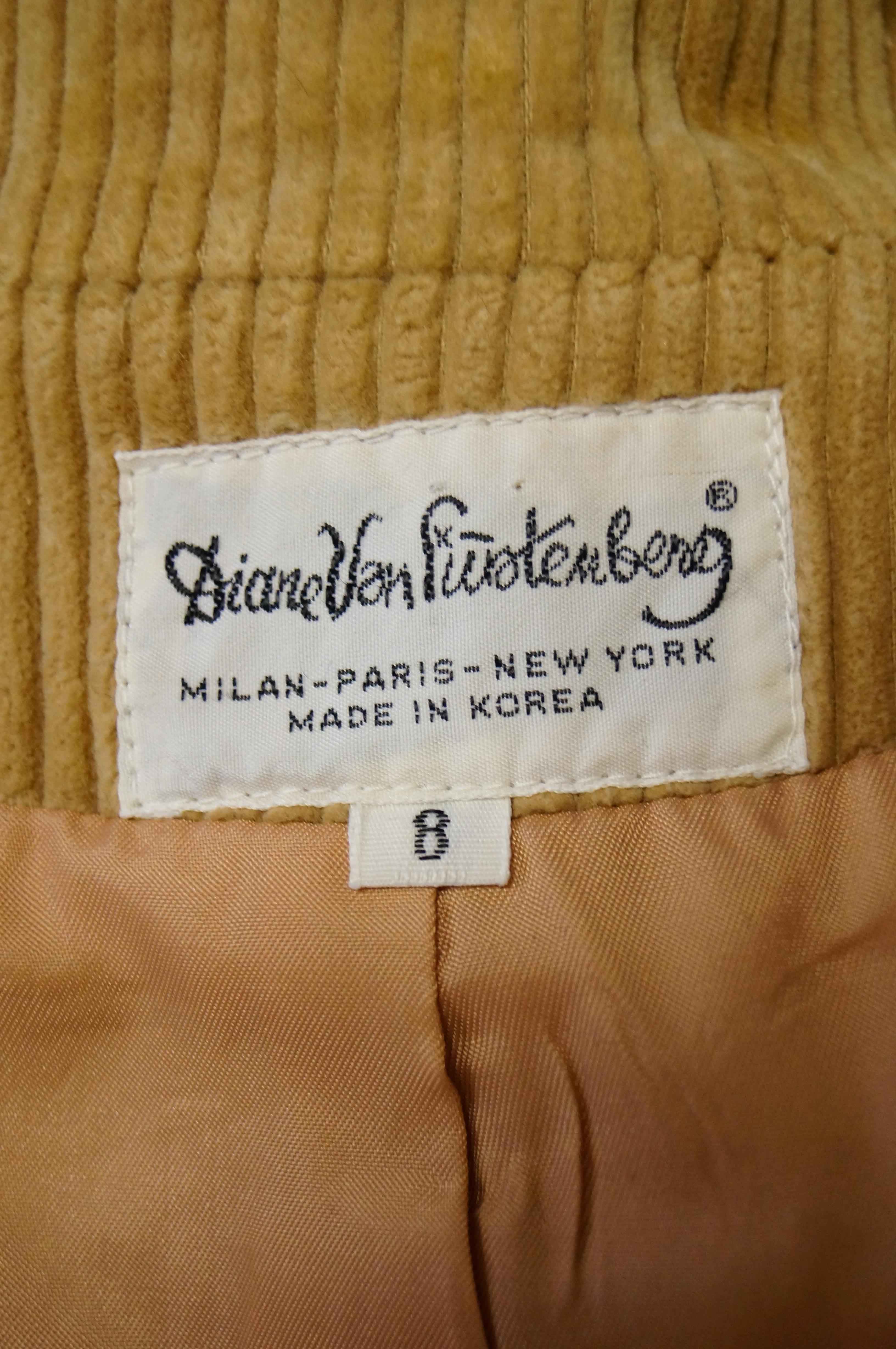 Women's 1970s Diane Von Furstenberg Tan Corduroy Skirt Suit For Sale