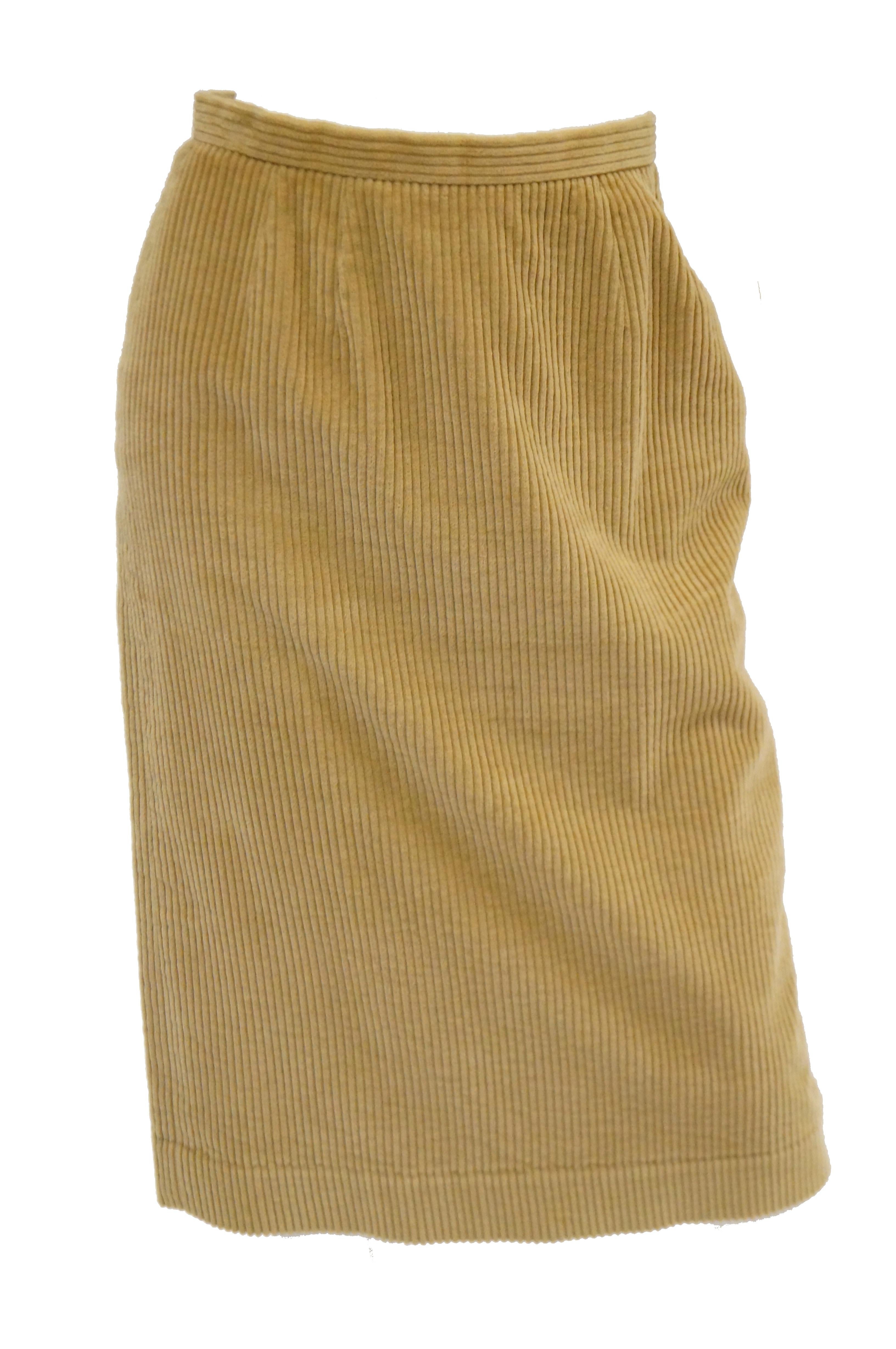 1970s Diane Von Furstenberg Tan Corduroy Skirt Suit For Sale 1