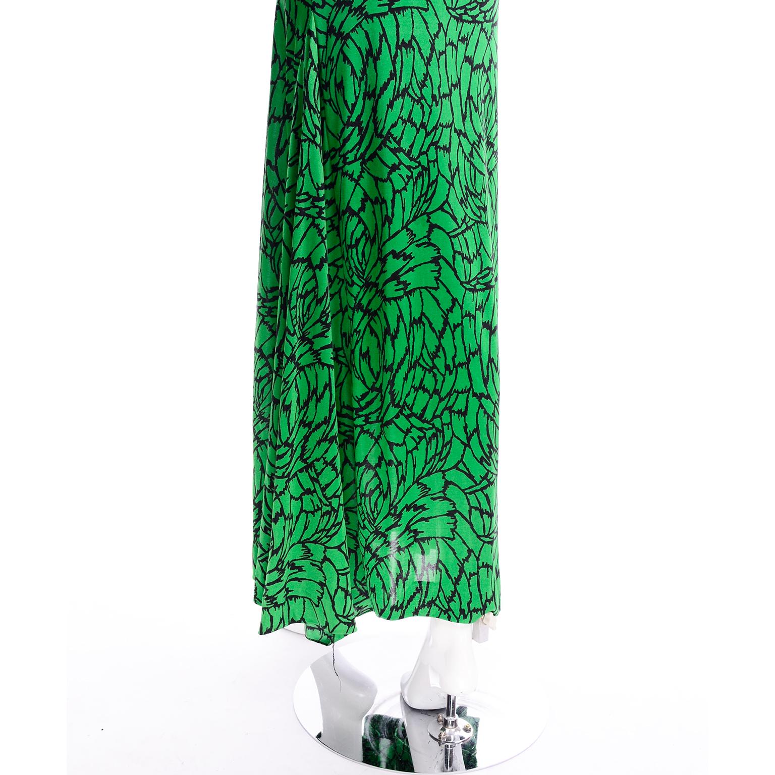 1970s Diane Von Furstenberg Vintage Green & Black Stretch Jersey Maxi Dress 4
