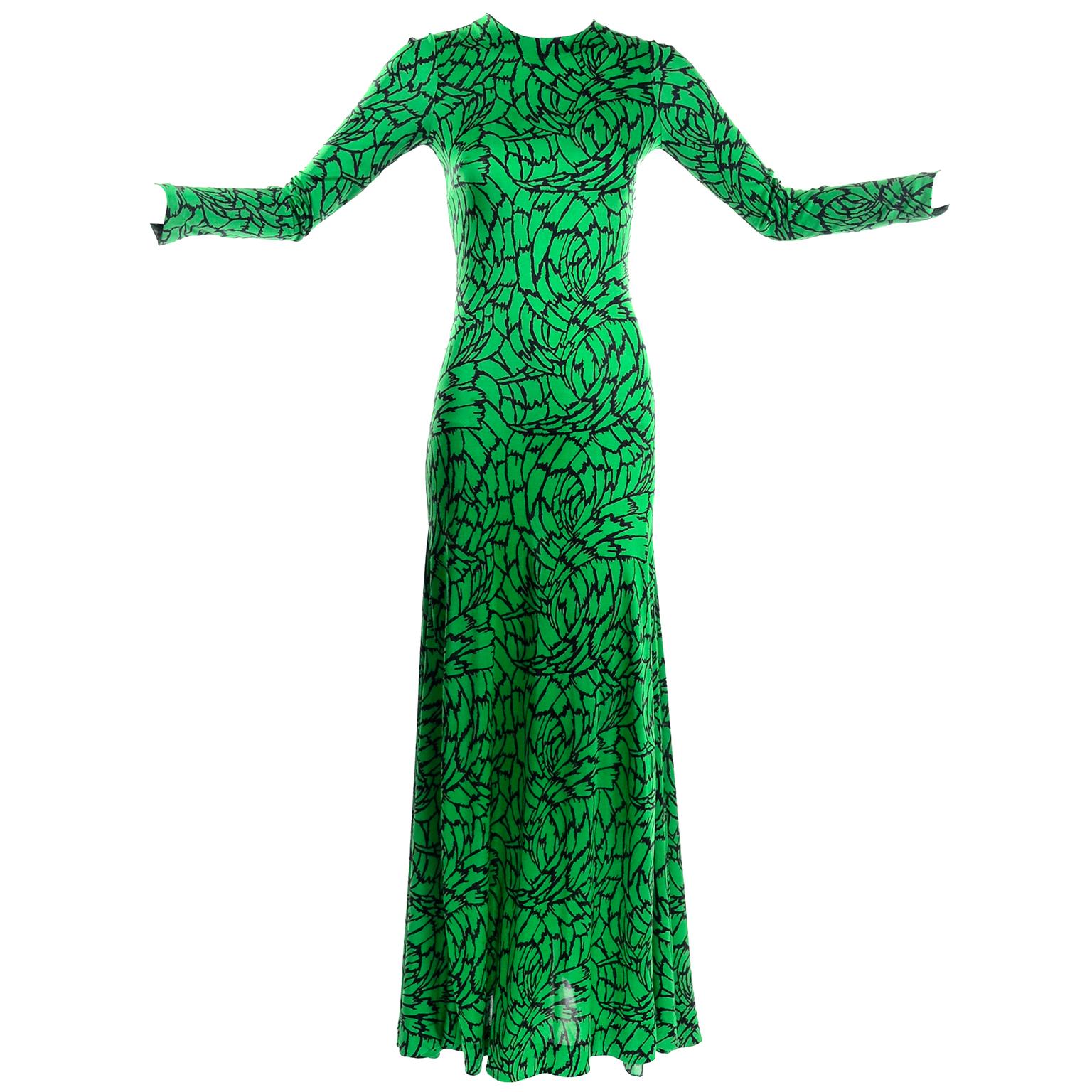 1970s Diane Von Furstenberg Vintage Green and Black Stretch Jersey 