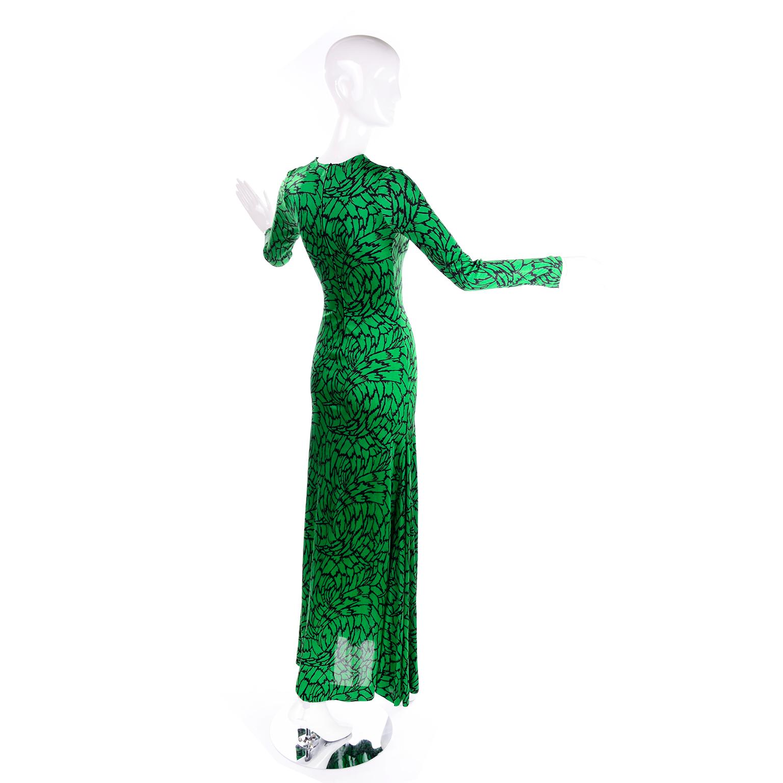 1970s Diane Von Furstenberg Vintage Green & Black Stretch Jersey Maxi Dress In Excellent Condition In Portland, OR