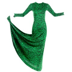 1970s Diane Von Furstenberg Retro Green & Black Stretch Jersey Maxi Dress