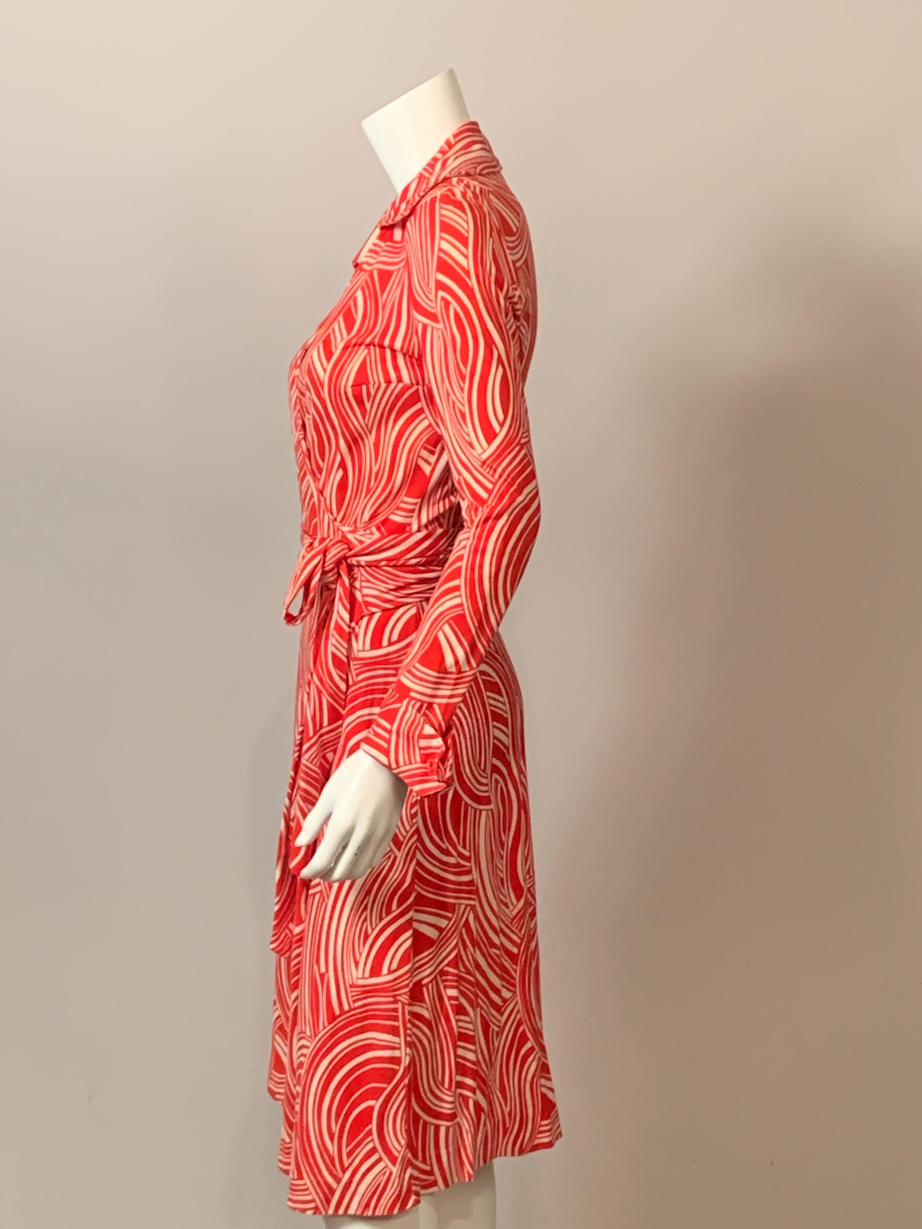 Orange 1970's Diane von Furstenberg Wrap Dress Red and White Print
