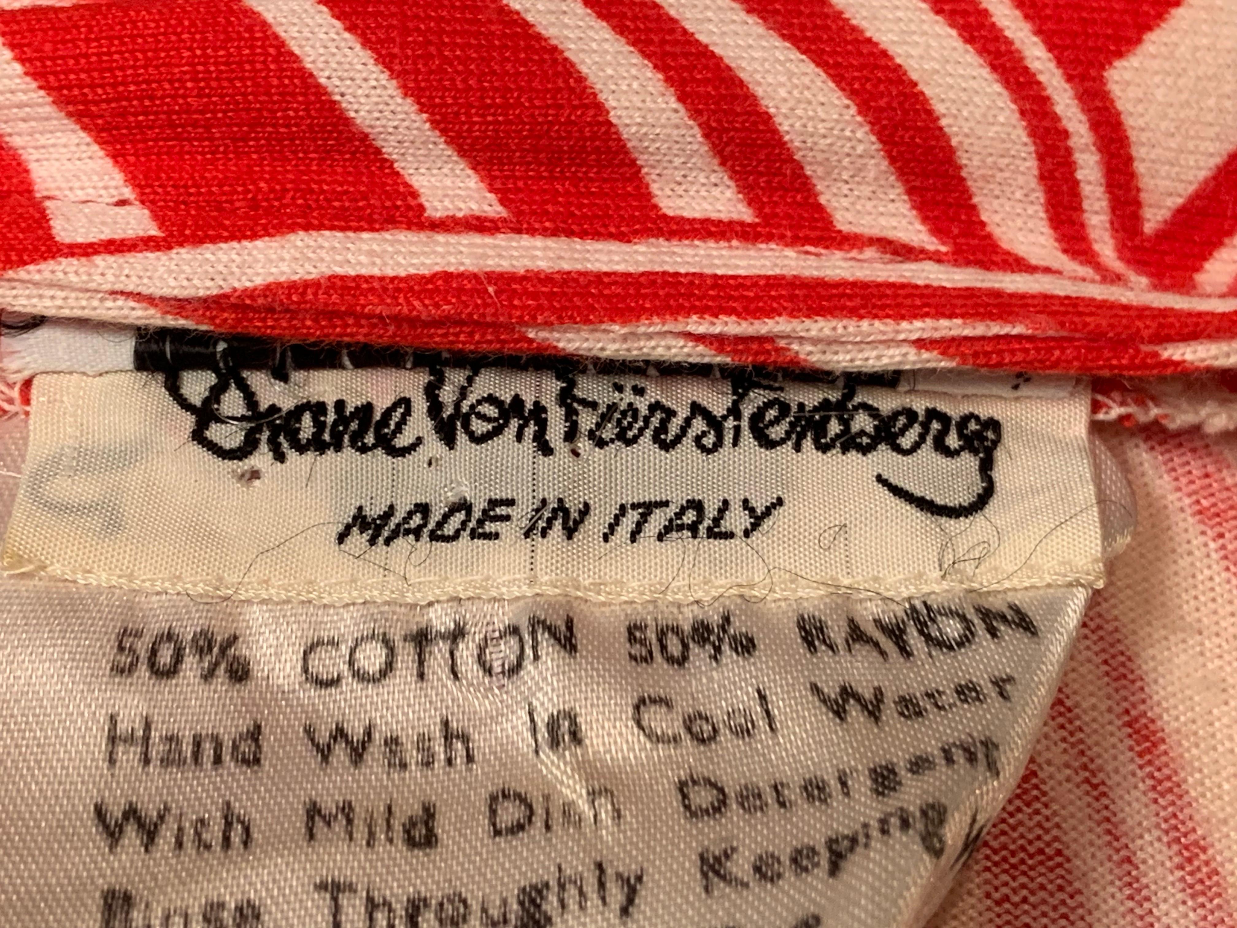 1970's Diane von Furstenberg Wrap Dress Red and White Print 2