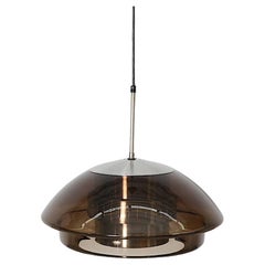 1970'S Dijkstra Smoked Glass Hanging Lamp with Aluminum Interior