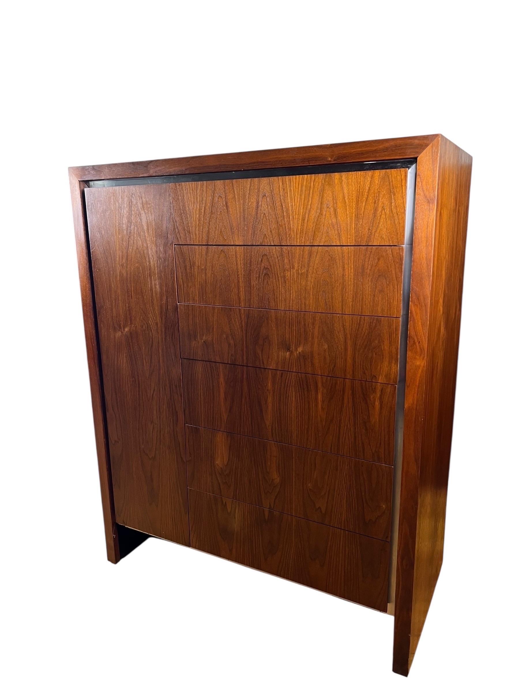 Late 20th Century 1970s Dillingham Walnut Armoire Chest of Drawers Highboy For Sale