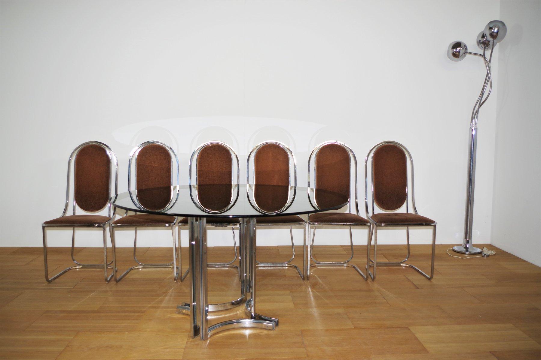 Métal ensemble de salle à manger des années 1970 par Alessandro Alpizzi - Ensemble de 7 en vente