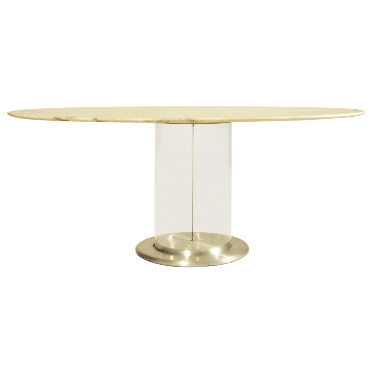 1970s Dining Table, White Marble, Lucite Base Claudio Salocchi for Sormani Italy