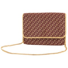 1970s Dior Bordeaux Oblique Monogram and Gold Lurex Canvas Logo Shoulder Bag