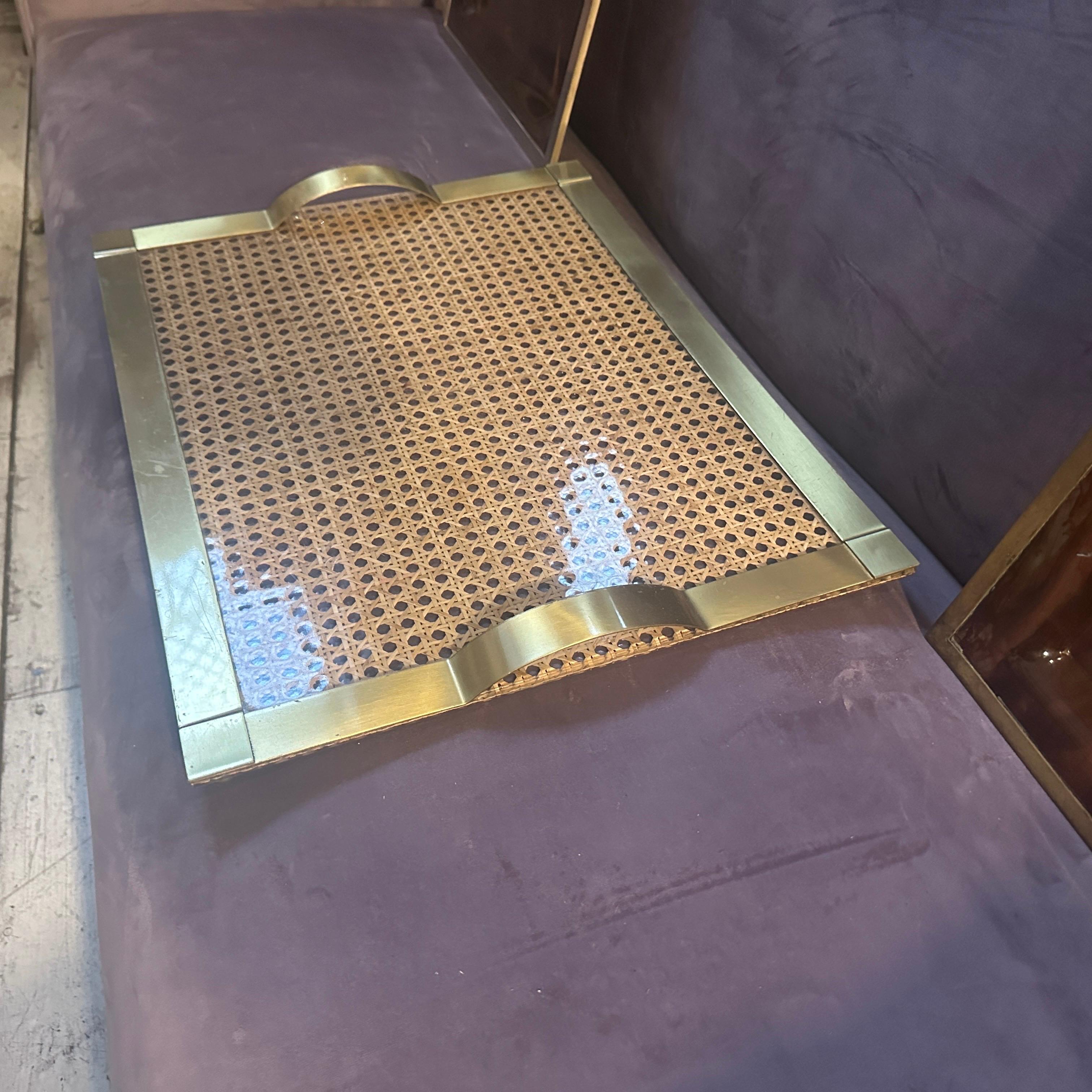 1970er Dior Home Stil Mitte des Jahrhunderts Modern Messing und Wien Stroh Serviertablett im Angebot 6