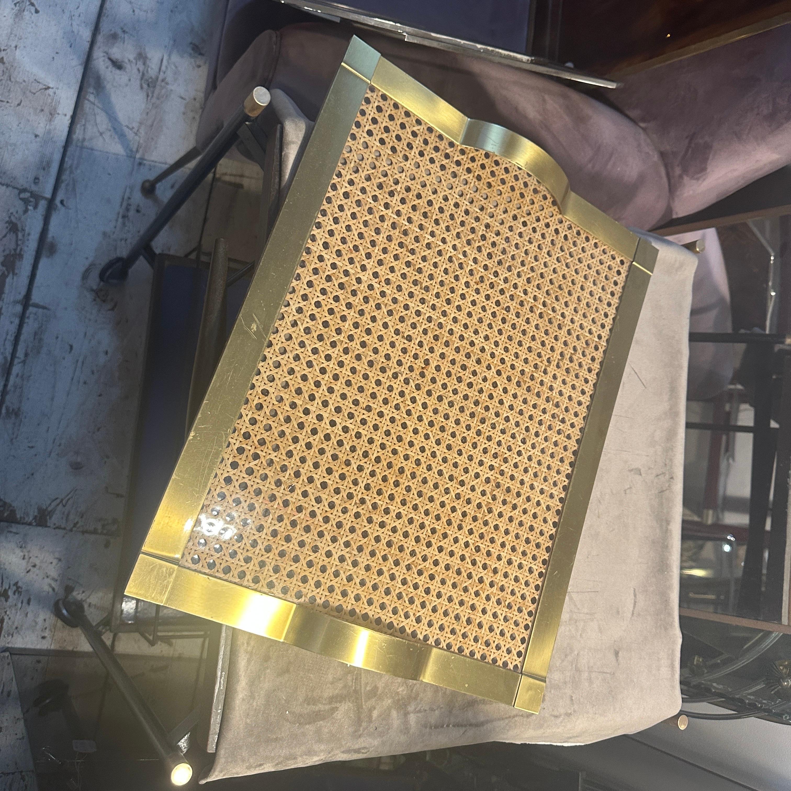 1970er Dior Home Stil Mitte des Jahrhunderts Modern Messing und Wien Stroh Serviertablett im Angebot 2