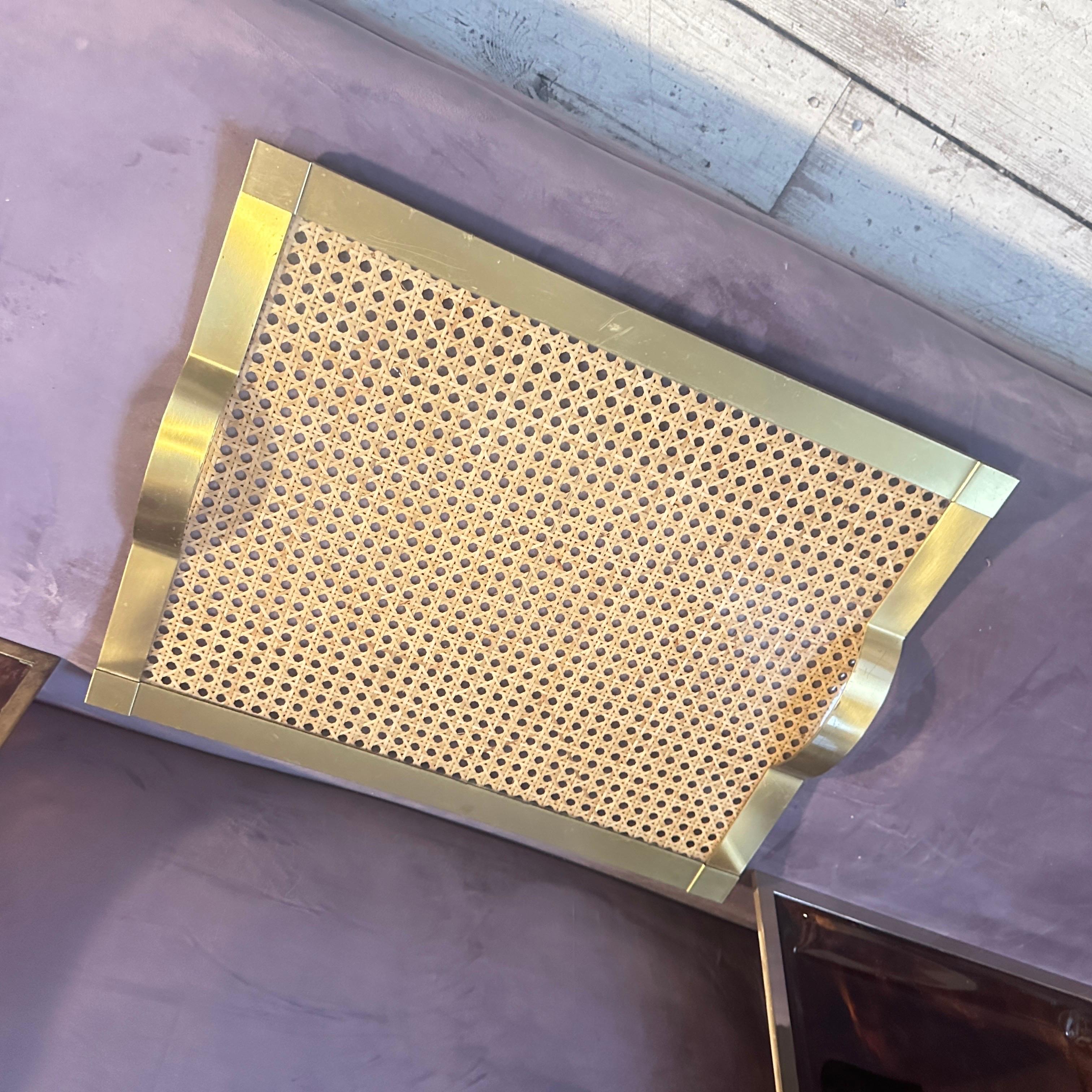 1970er Dior Home Stil Mitte des Jahrhunderts Modern Messing und Wien Stroh Serviertablett im Angebot 3