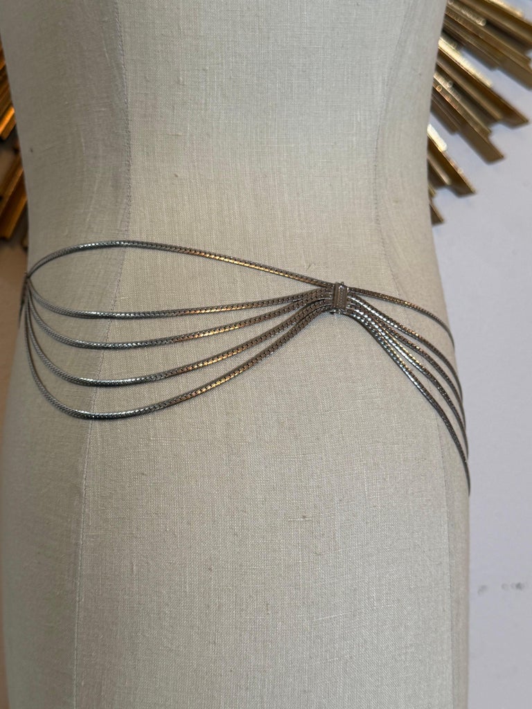 1970s Dior Multi-Strand Serpentine Silver Chain Belt w Center Swag, image 10 of 15