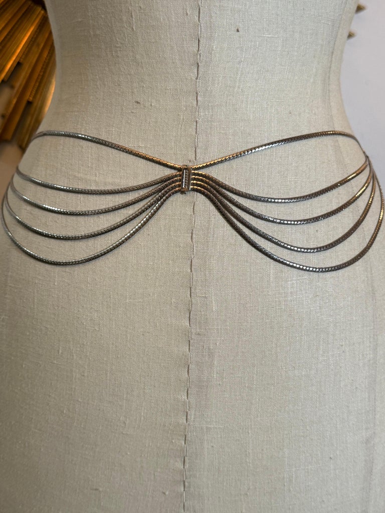1970s Dior Multi-Strand Serpentine Silver Chain Belt w Center Swag, image 11 of 15