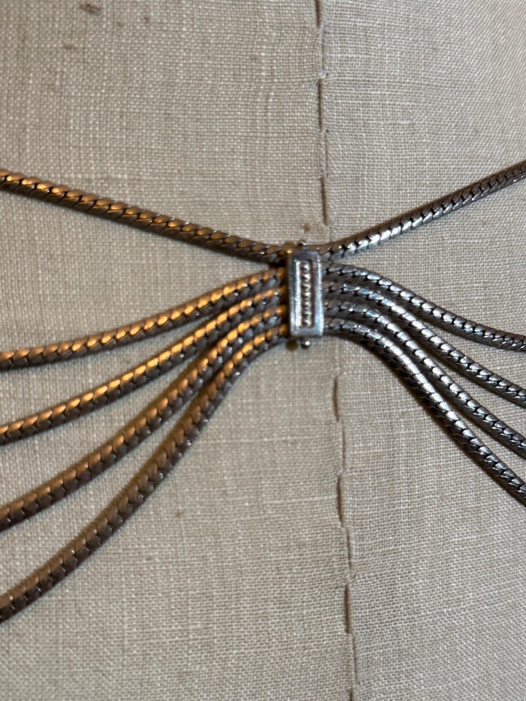 1970s Dior Multi-Strand Serpentine Silver Chain Belt w Center Swag, image 12 of 15