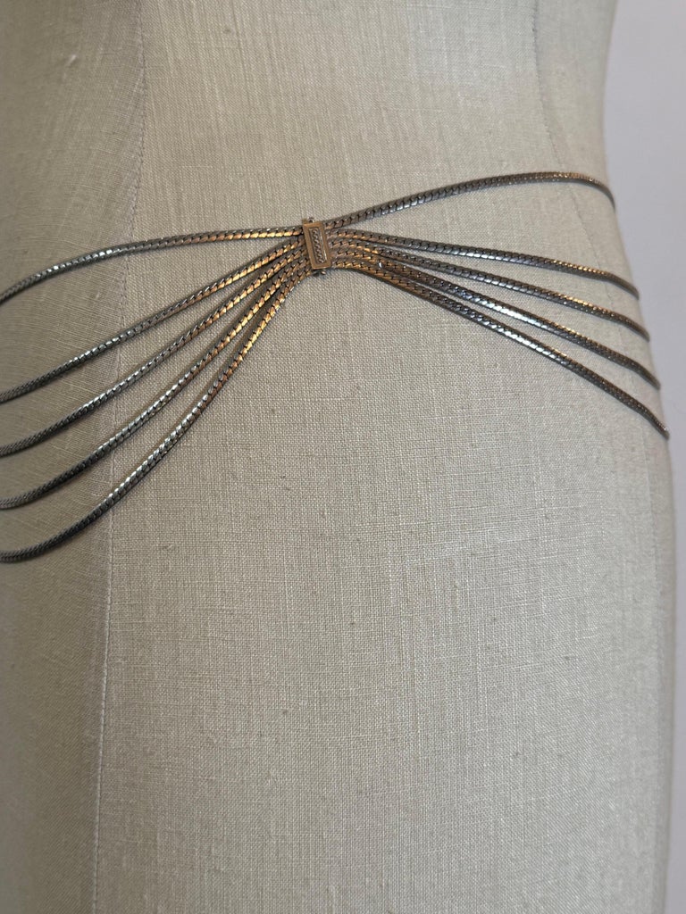 1970s Dior Multi-Strand Serpentine Silver Chain Belt w Center Swag, image 13 of 15