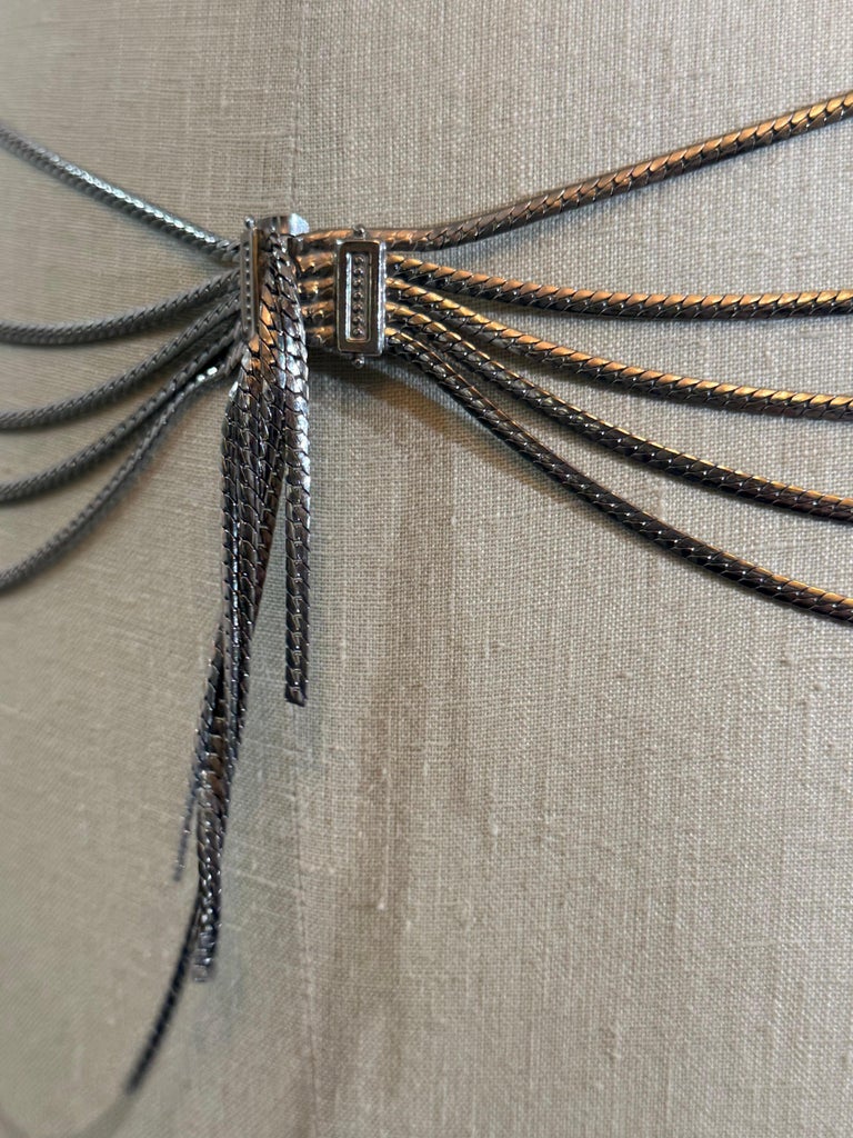 1970s Dior Multi-Strand Serpentine Silver Chain Belt w Center Swag, image 15 of 15