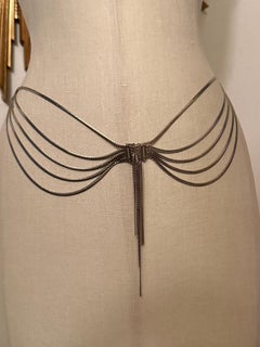 1970s Dior Multi-Strand Serpentine Silver Chain Belt w Center Swag