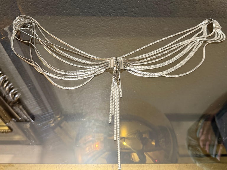 1970s Dior Multi-Strand Serpentine Silver Chain Belt w Center Swag, image 3 of 15