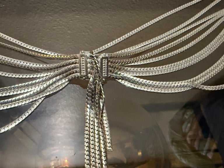 1970s Dior Multi-Strand Serpentine Silver Chain Belt w Center Swag, image 5 of 15