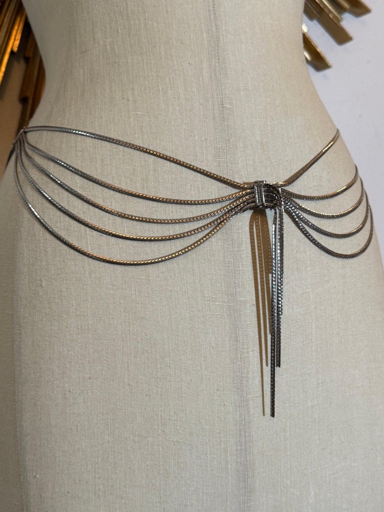 1970s Dior Multi-Strand Serpentine Silver Chain Belt w Center Swag, image 8 of 15