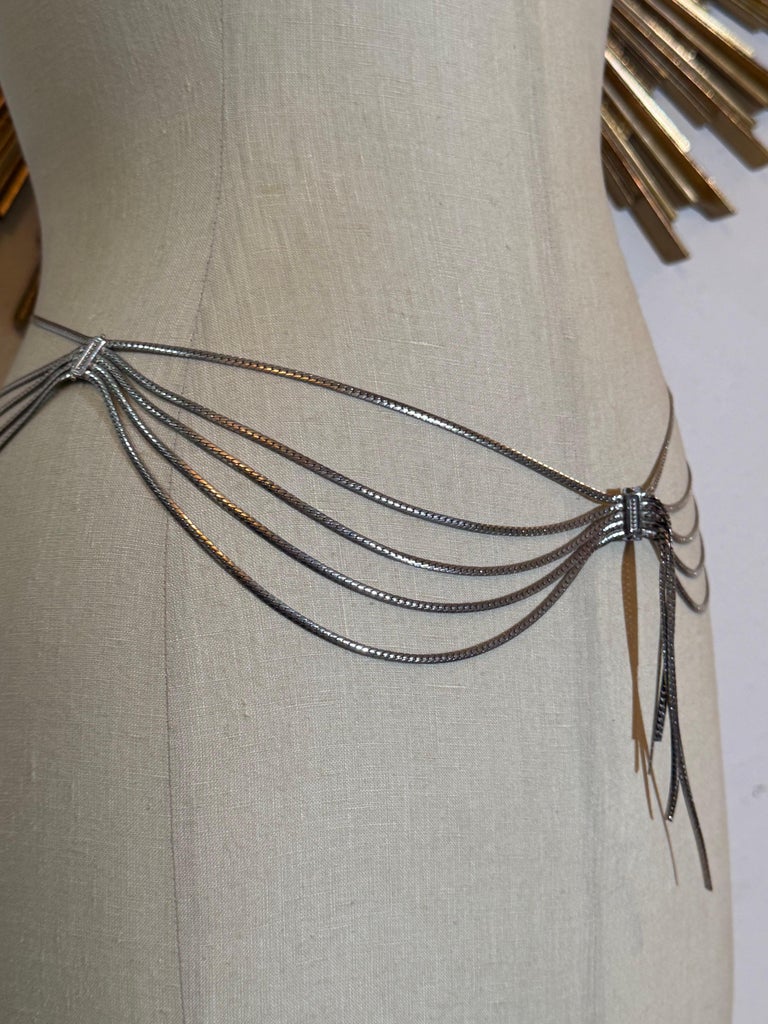 1970s Dior Multi-Strand Serpentine Silver Chain Belt w Center Swag, image 9 of 15