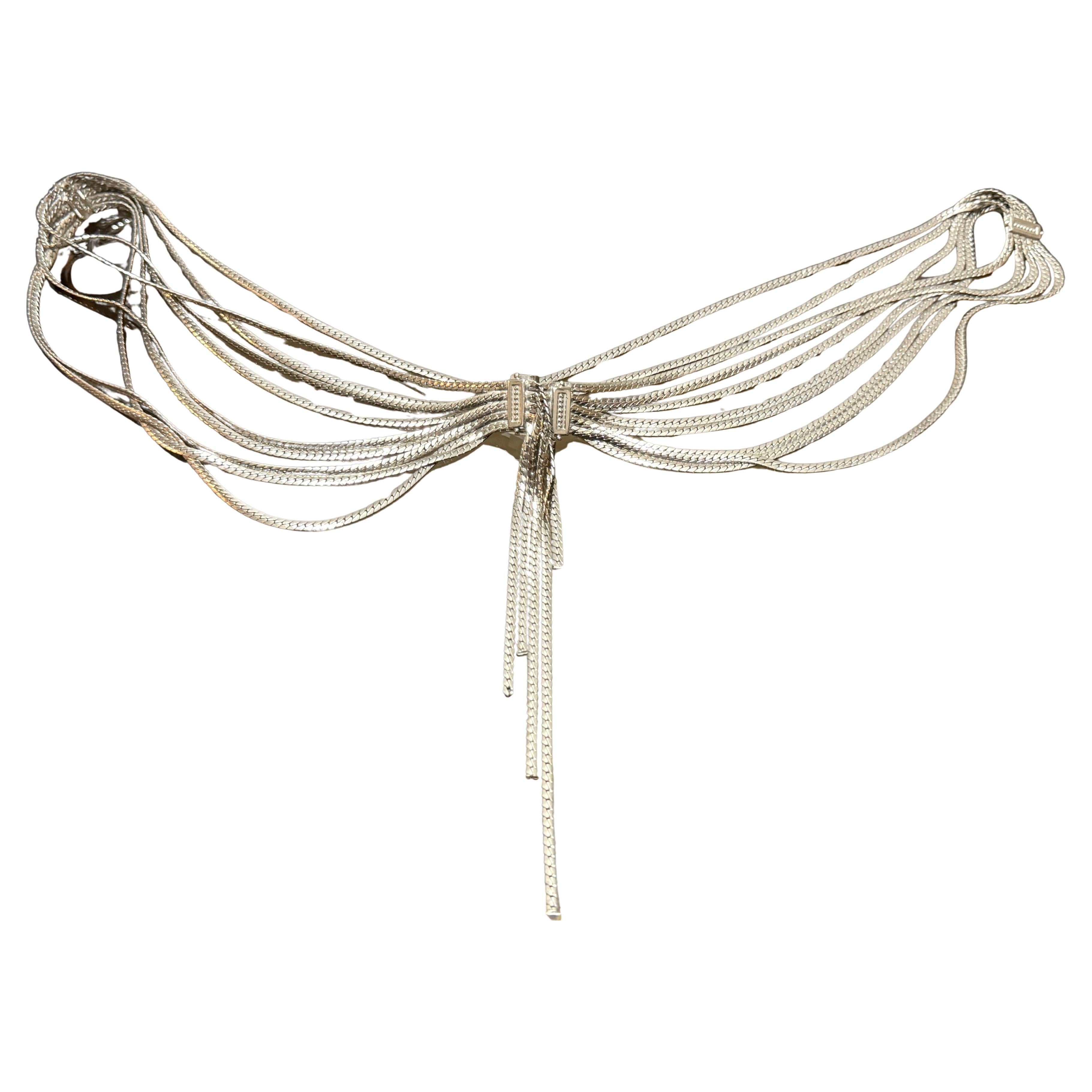 1970s Dior Multi-Strand Serpentine Silver Chain Belt w Center Swag