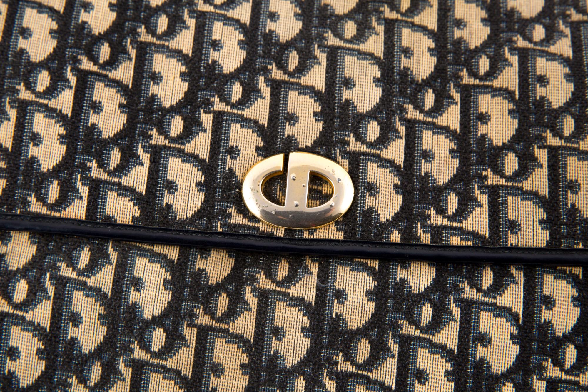1970s Dior Navy Oblique Monogram Logo Shoulder Bag  1