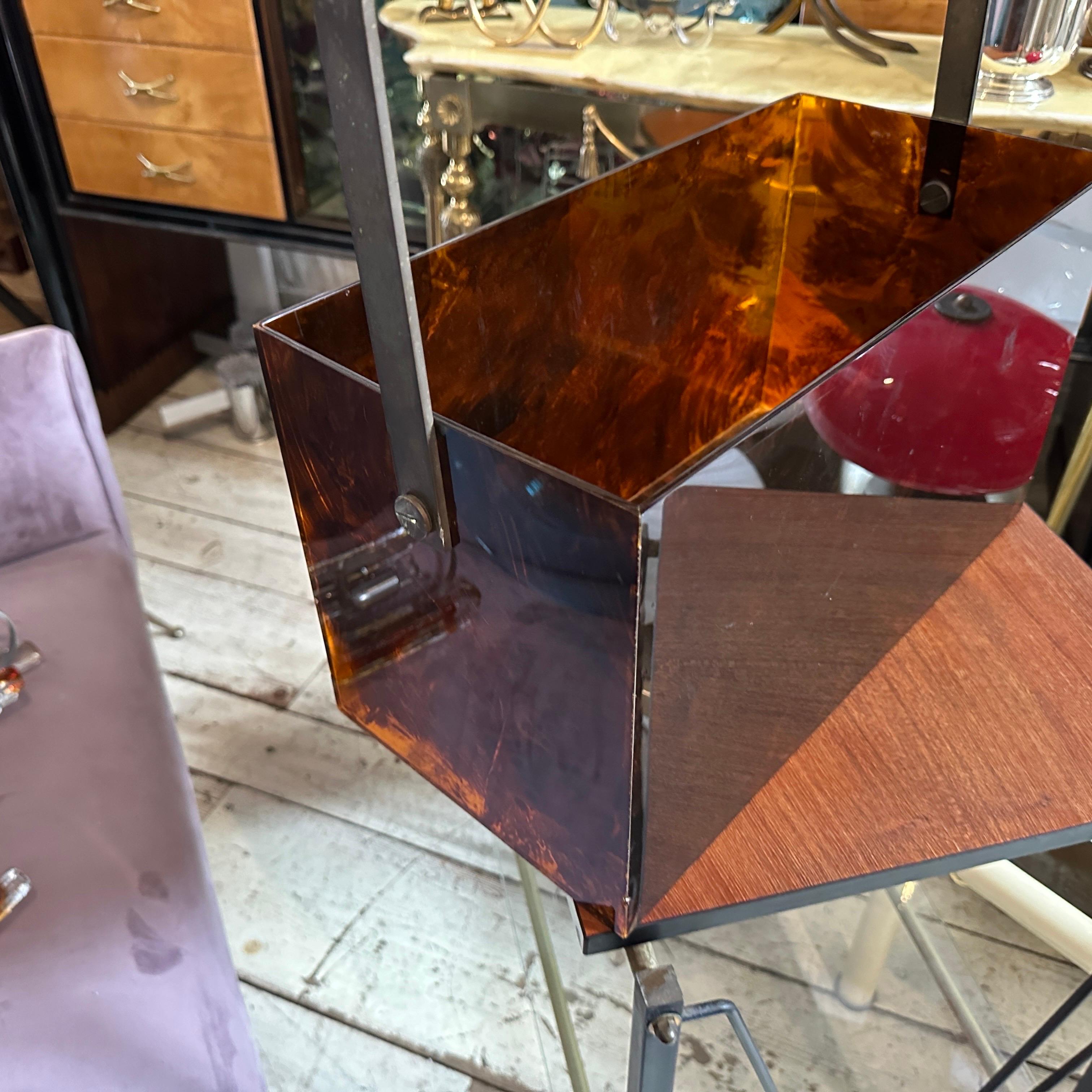 Italian 1970s Dior Style Mid-Century Modern Fake Tortoise Lucite Brass Magazine Stand