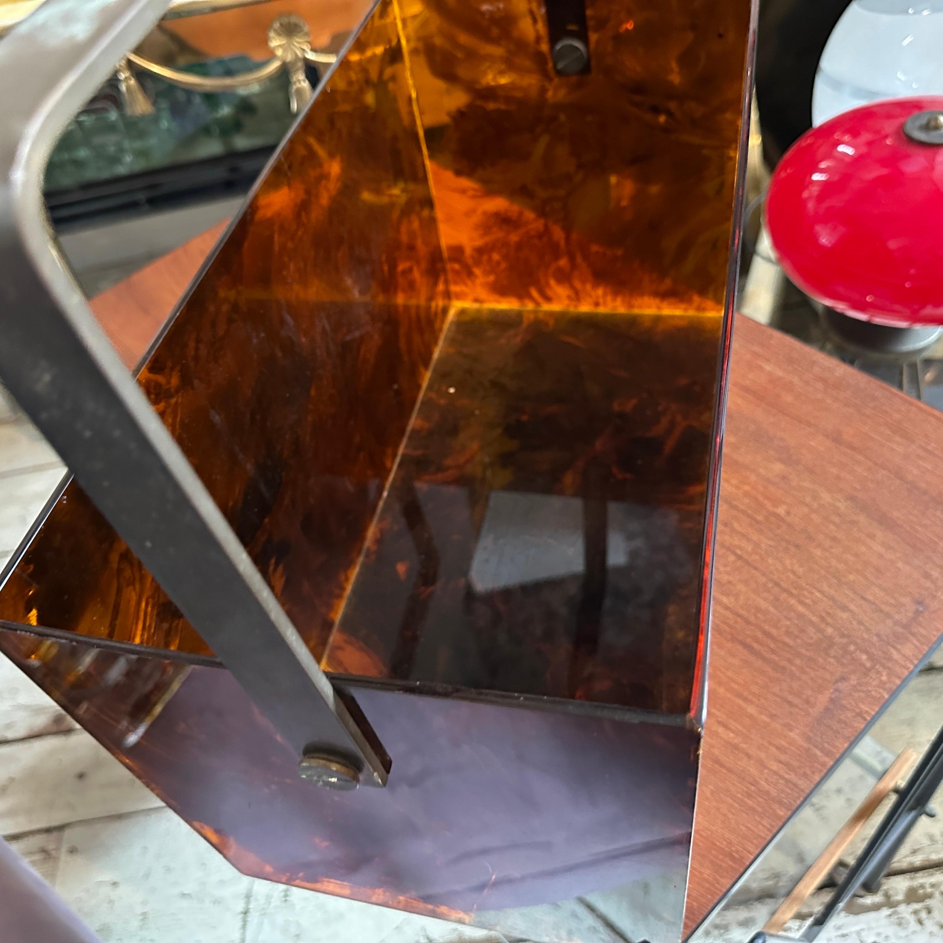 1970s Dior Style Mid-Century Modern Fake Tortoise Lucite Brass Magazine Stand 2