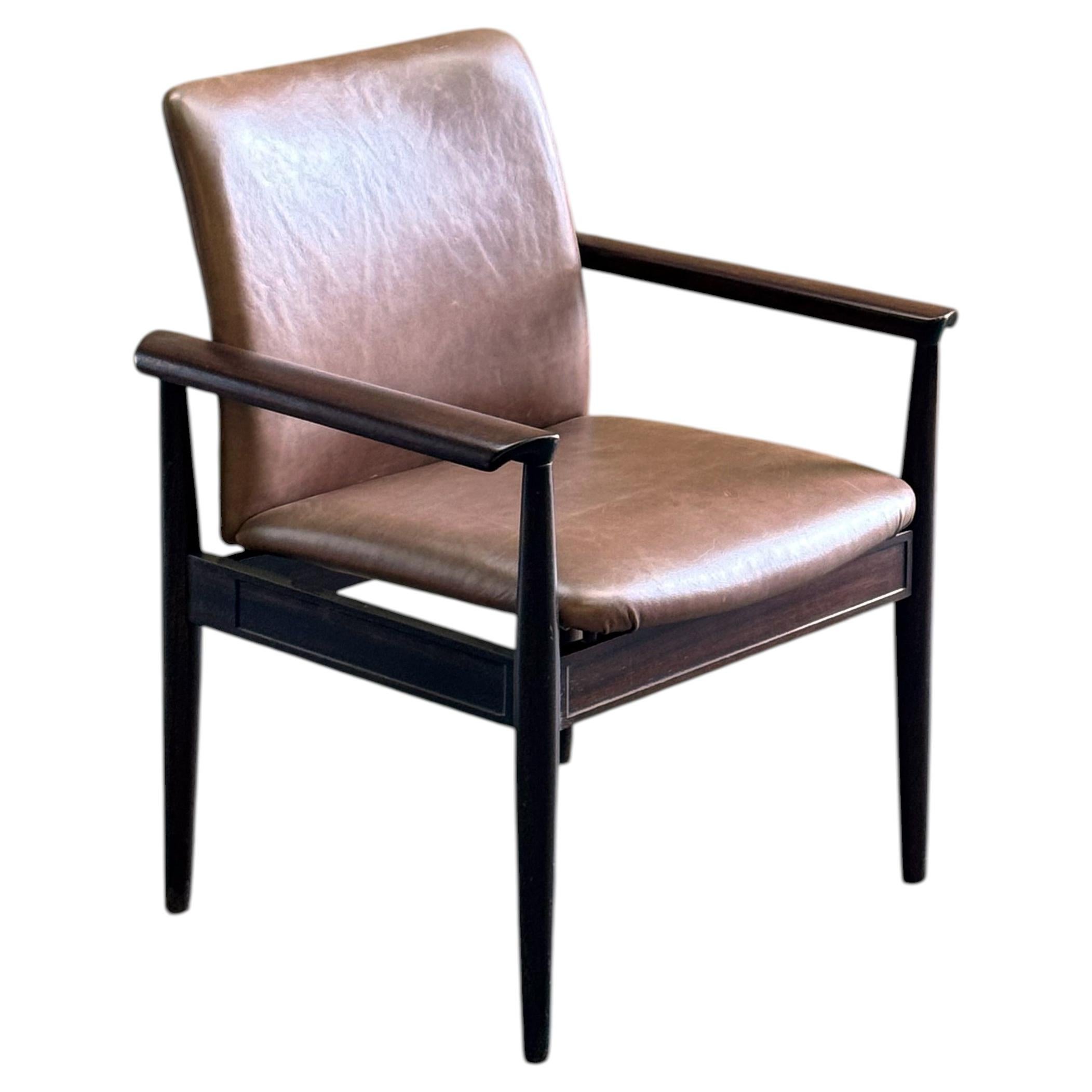 1970s Diplomat chair by Finn Juhl for Cado in mahogany with brown leather uphols
