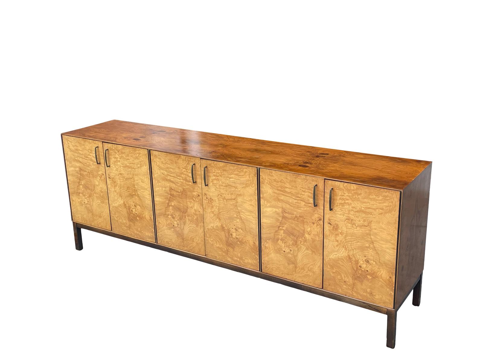 Rare burl credenza buffet cabinet by Directional for Milo Baughman very high quality comes with original customized marble top from the manufacturer 