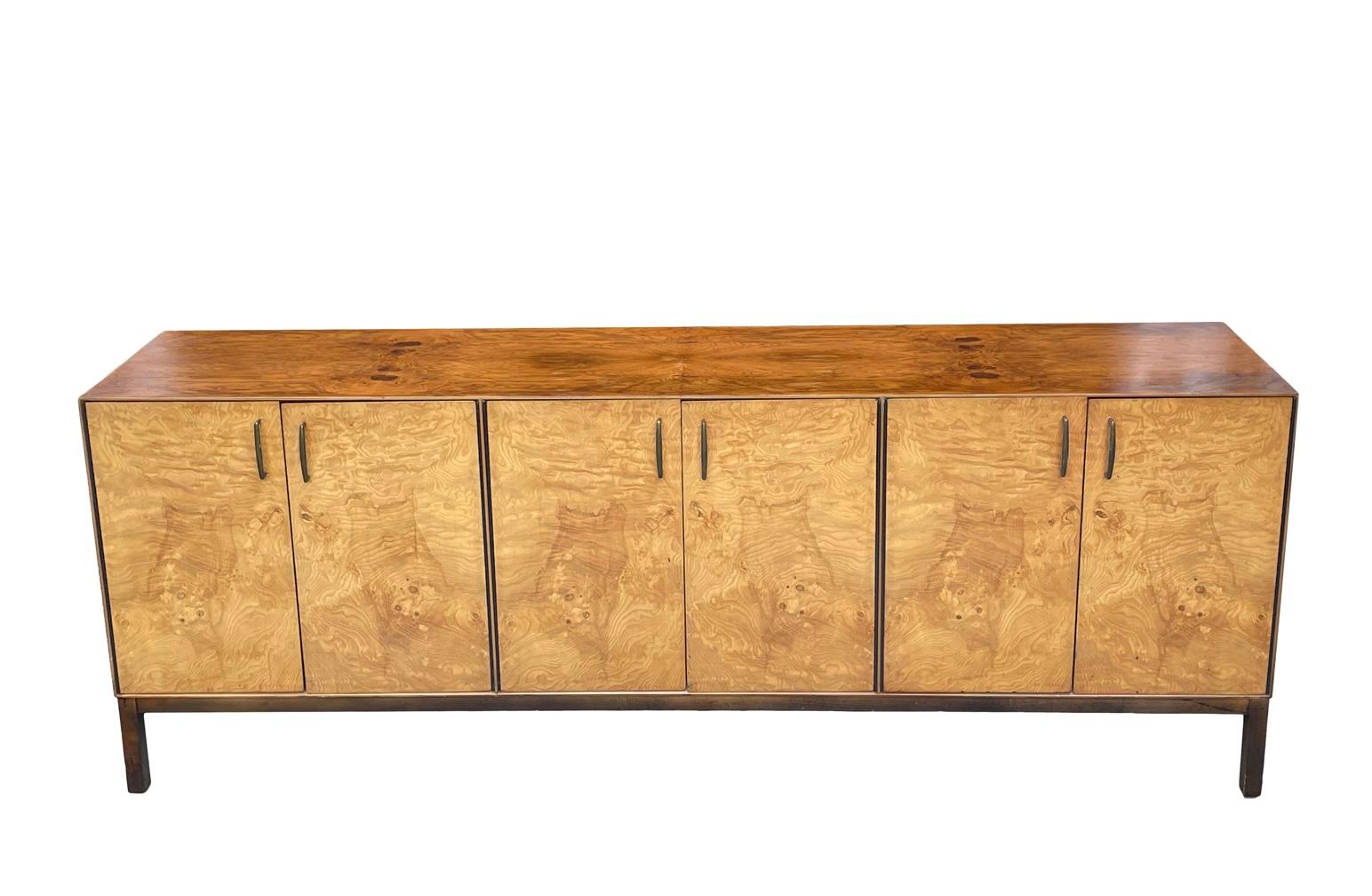 1970s Directional Milo Baughman Burl Credenza with Carrara Marble Top  In Good Condition For Sale In Bensalem, PA