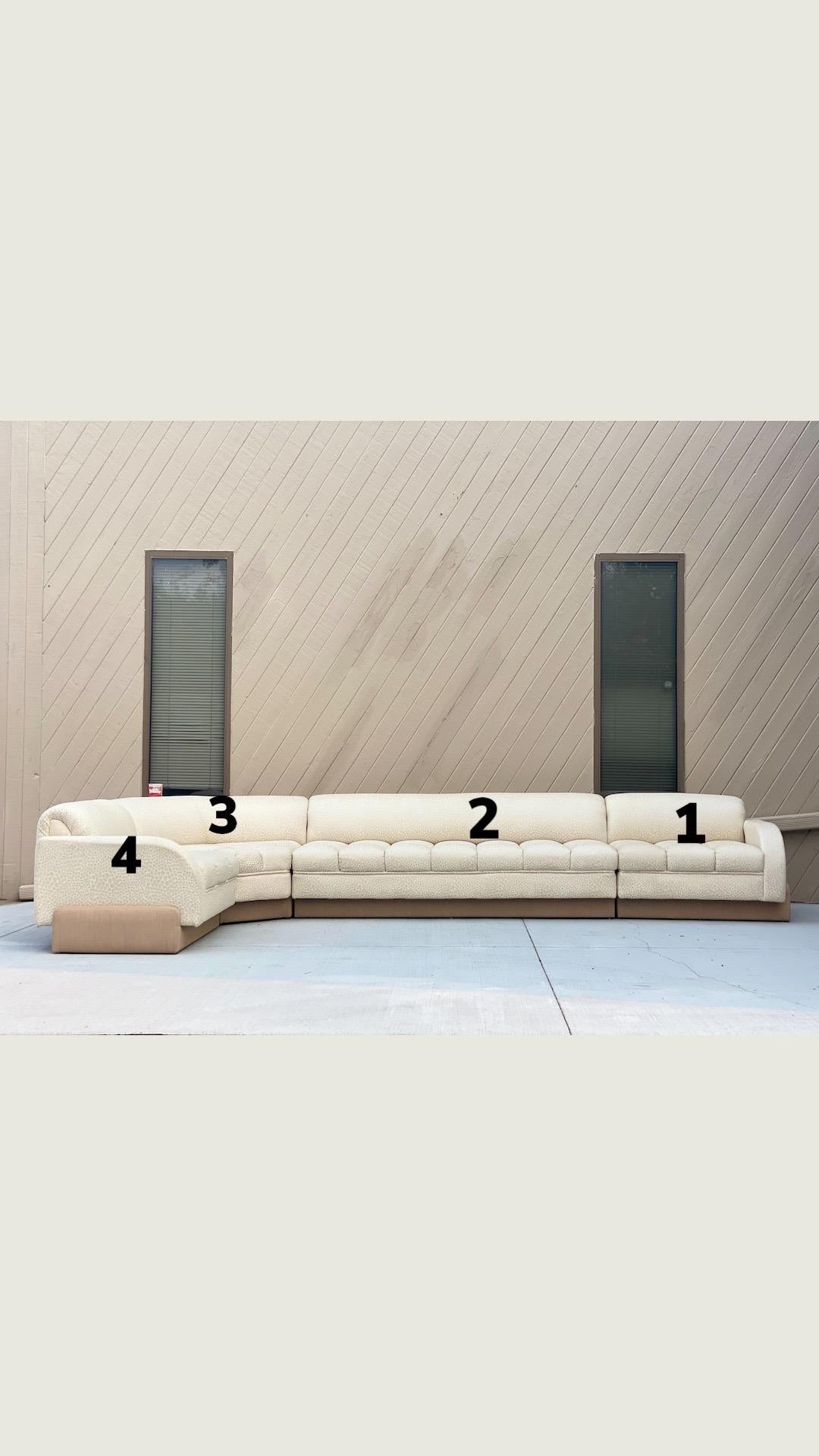 1970s Directional White Channel Four Piece Sectional Sofa with Ottoman 4