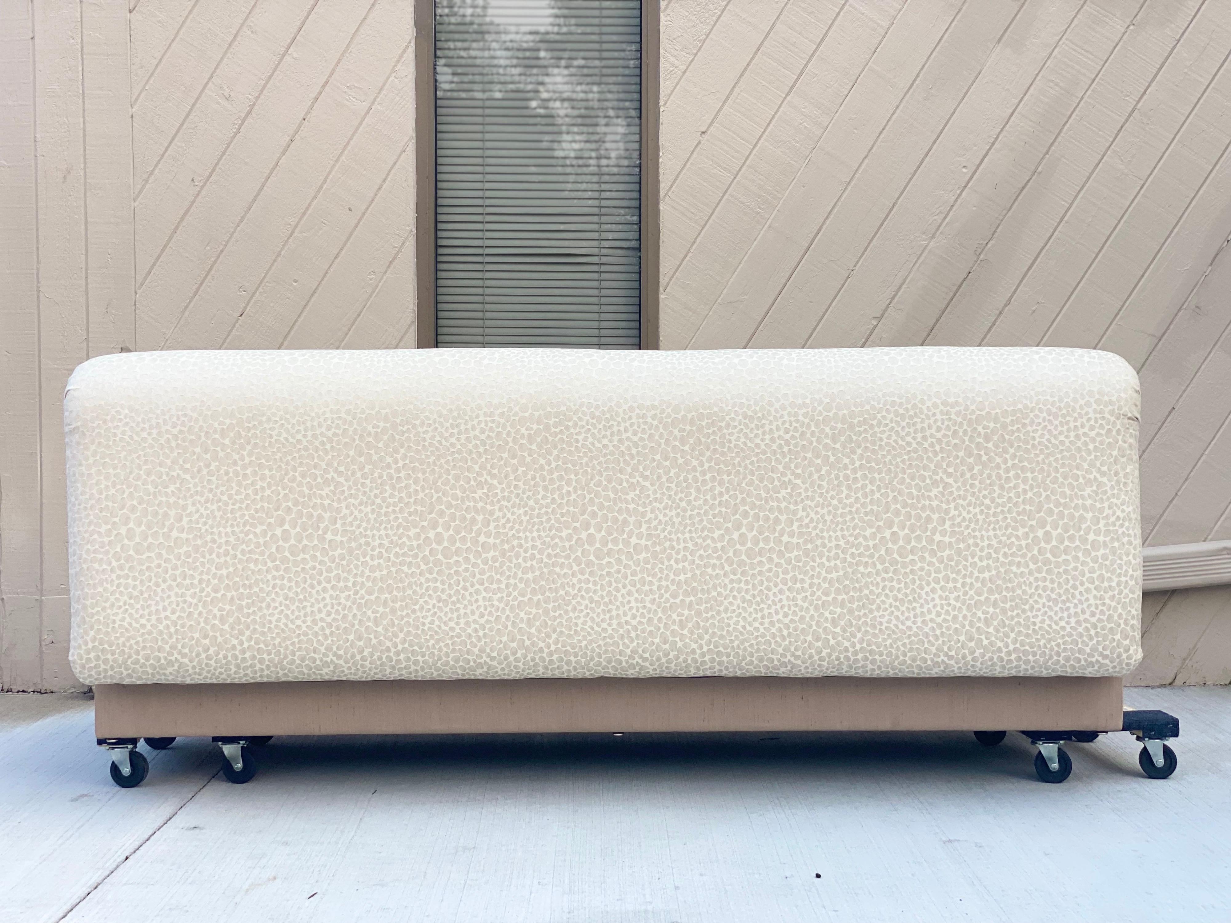 Fabric 1970s Directional White Channel Four Piece Sectional Sofa with Ottoman
