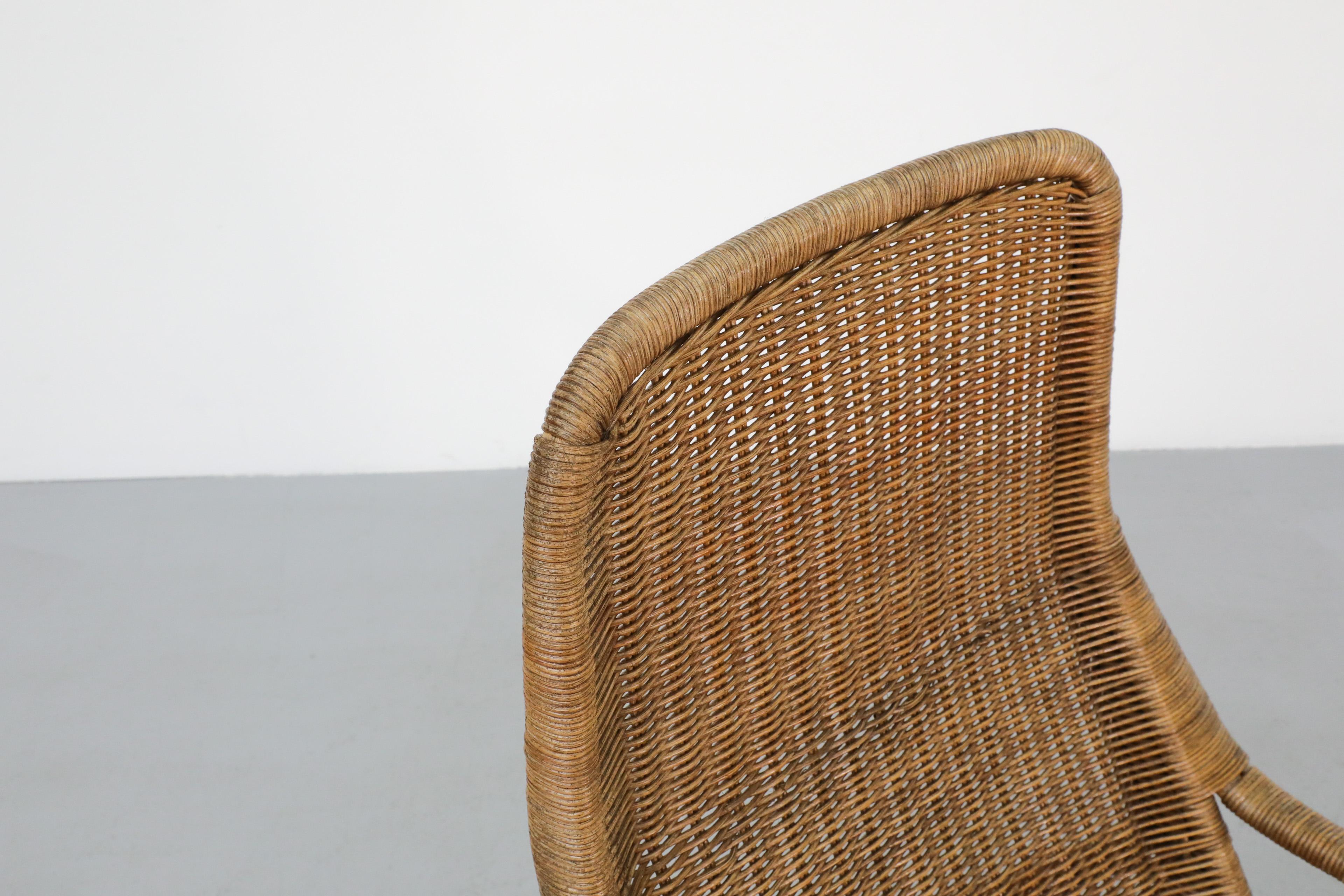 1970s Dirk Van Sliedregt Model 514C Rattan Lounge Chair w/ Chrome Sled Legs 4