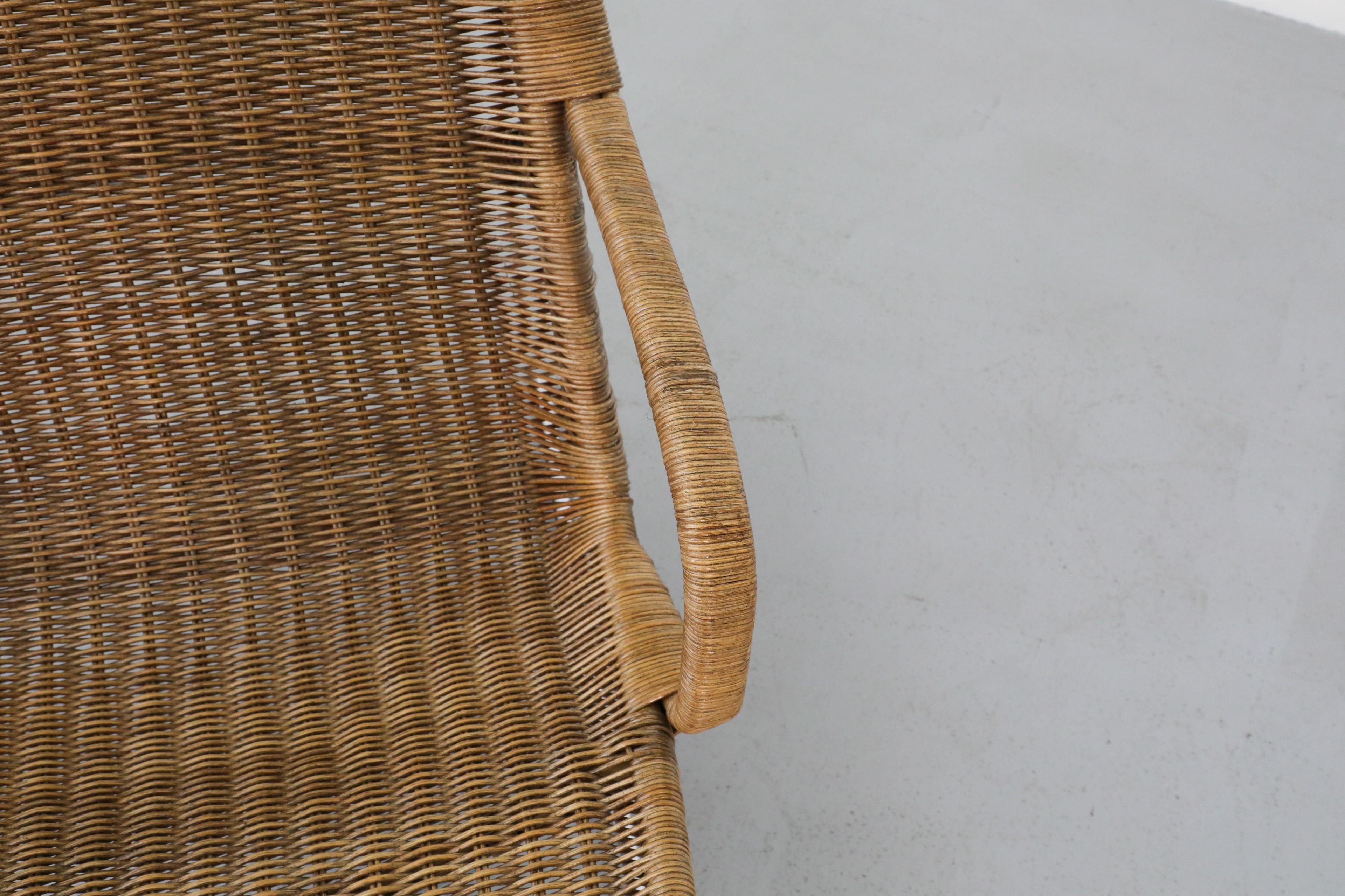 1970s Dirk Van Sliedregt Model 514C Rattan Lounge Chair w/ Chrome Sled Legs 5